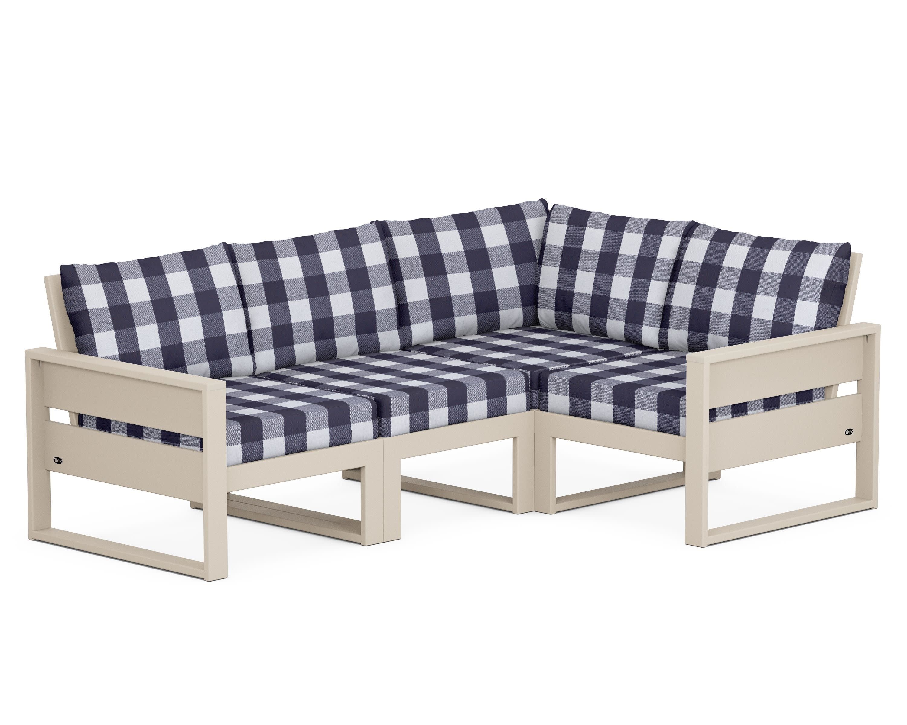 Eastport 4- Piece Sectional in Sand Castle / Buffalo Plaid Navy