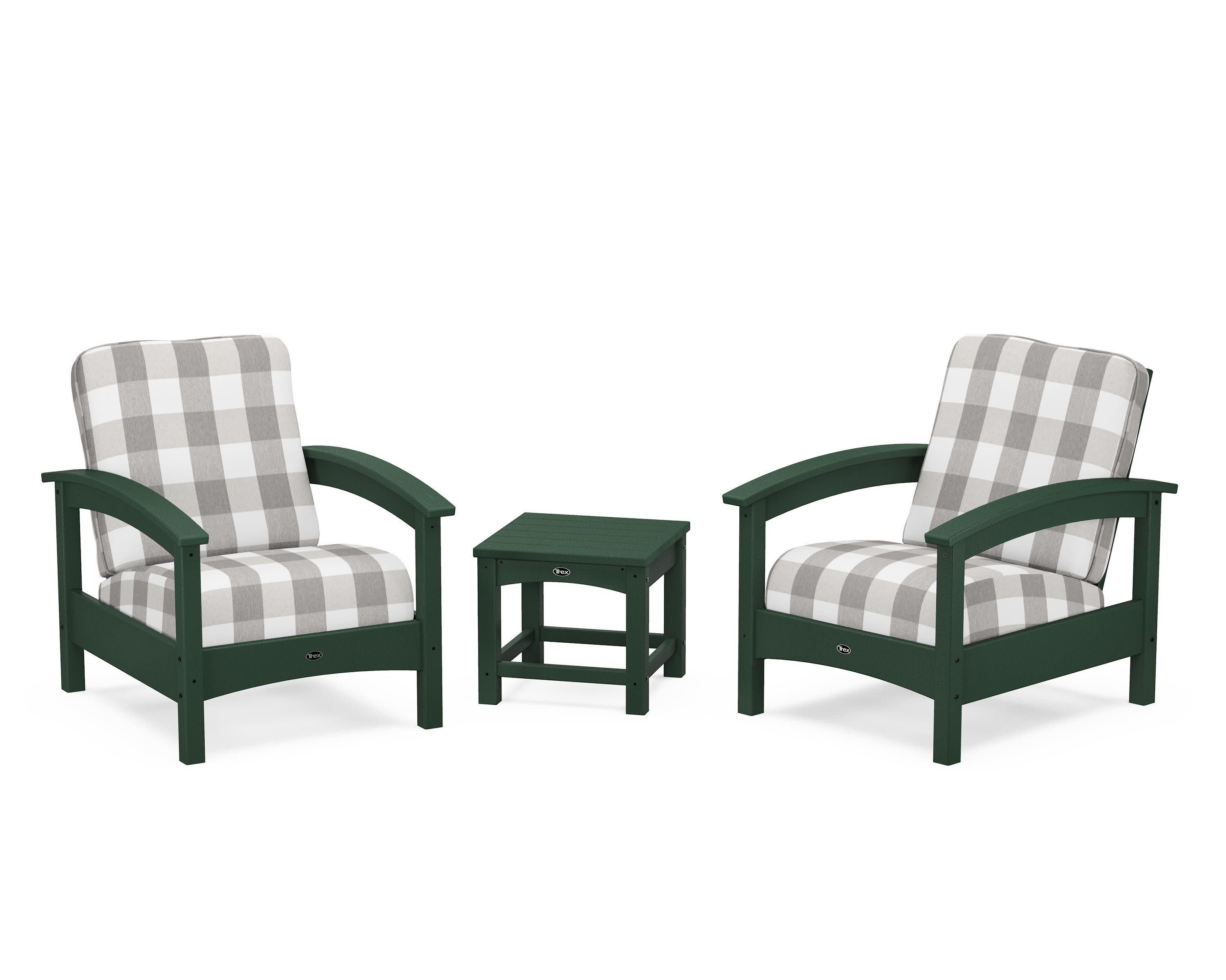 Rockport Club 3-Piece Deep Seating Conversation Set in Rainforest Canopy / Buffalo Plaid Grey Mist