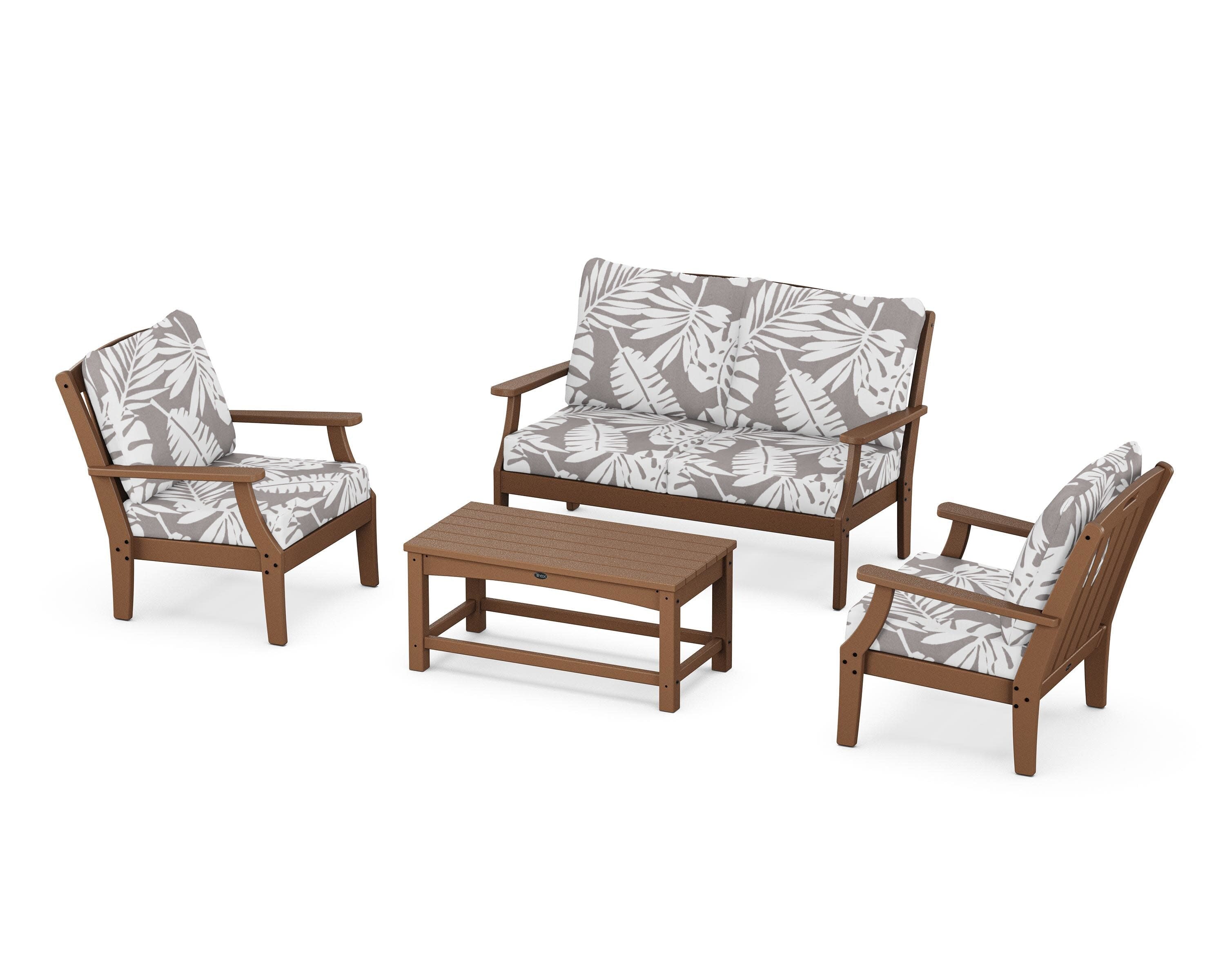 Yacht Club 4-Piece Deep Seating Chair Set in Tree House / Leaf Grey Mist