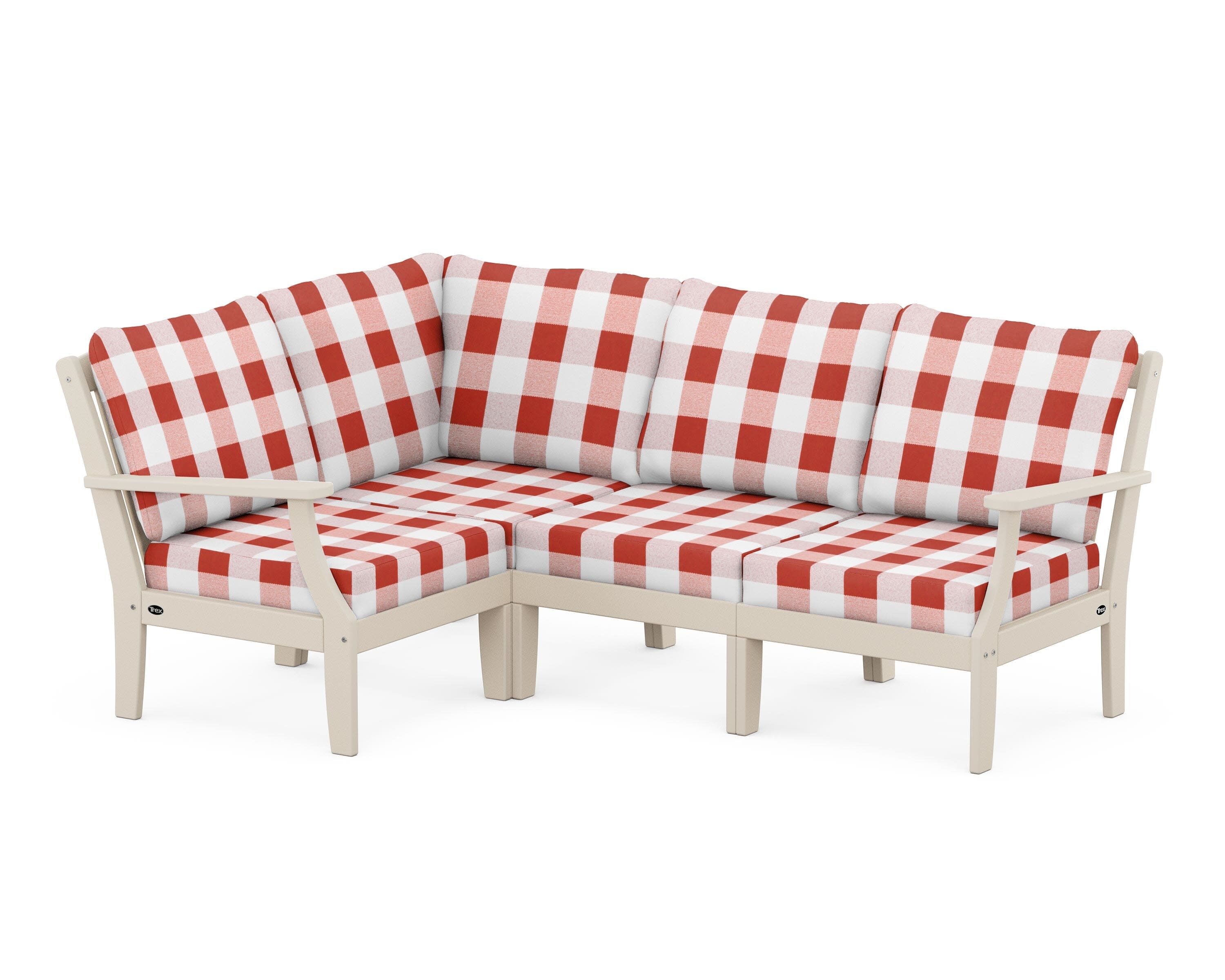 Yacht Club Modular 4-Piece Deep Seating Set in Sand Castle / Buffalo Plaid Crimson