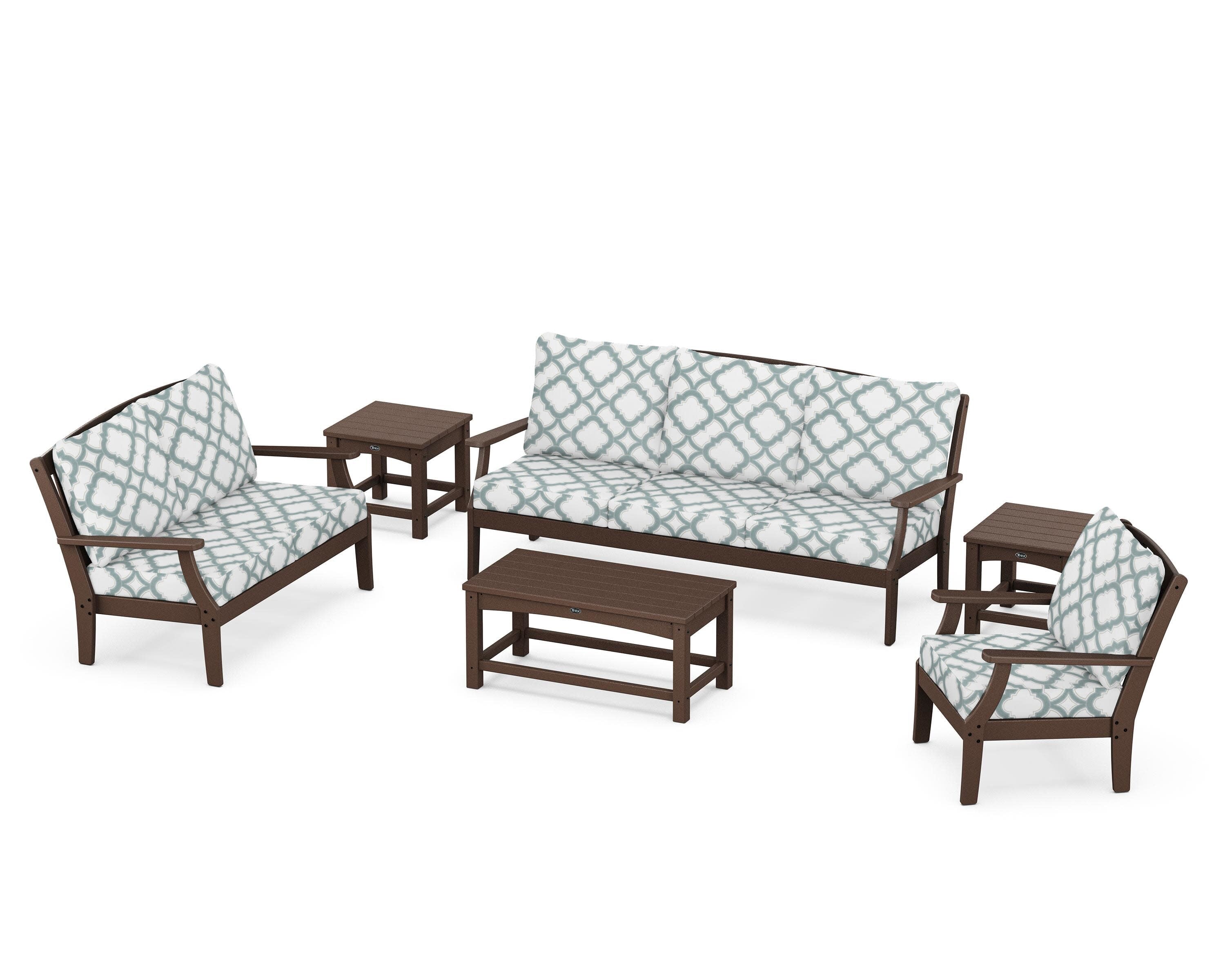 Yacht Club 6-Piece Deep Seating Set in Vintage Lantern / Trellis Glacier Spa