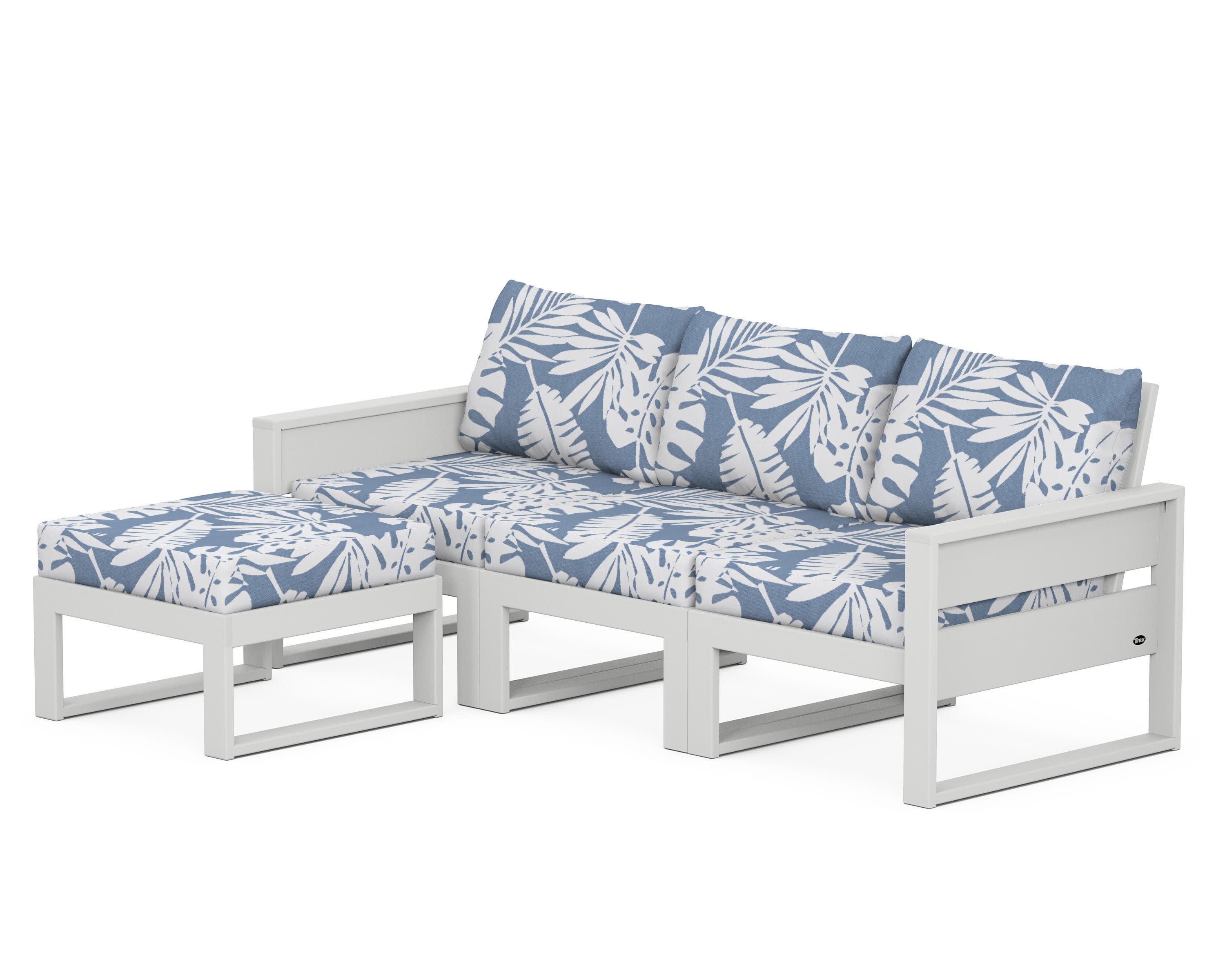 Eastport 4- Piece Sectional with Ottoman in Classic White / Leaf Sky Blue