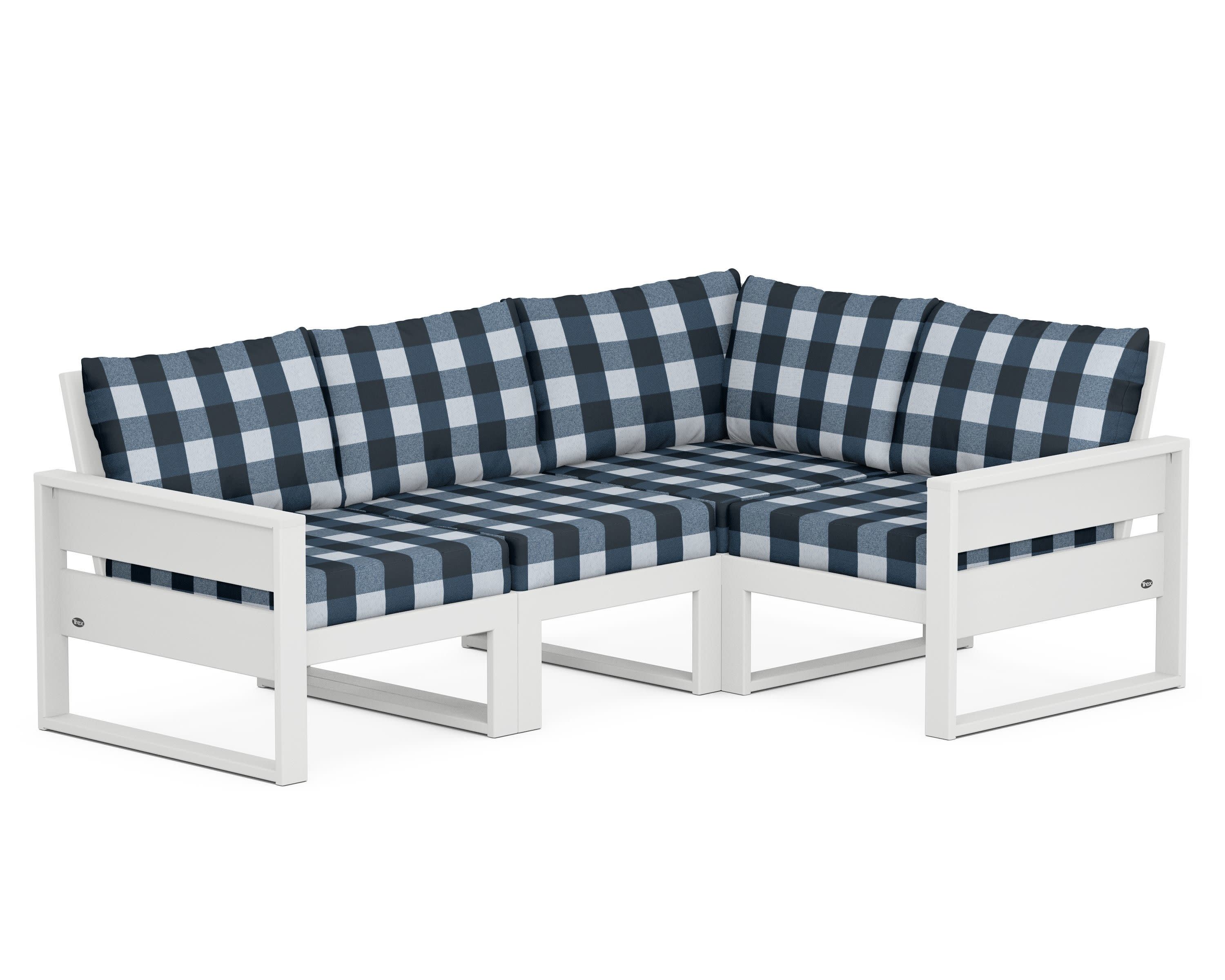 Eastport 4- Piece Sectional in Classic White / Buffalo Plaid Marine Indigo