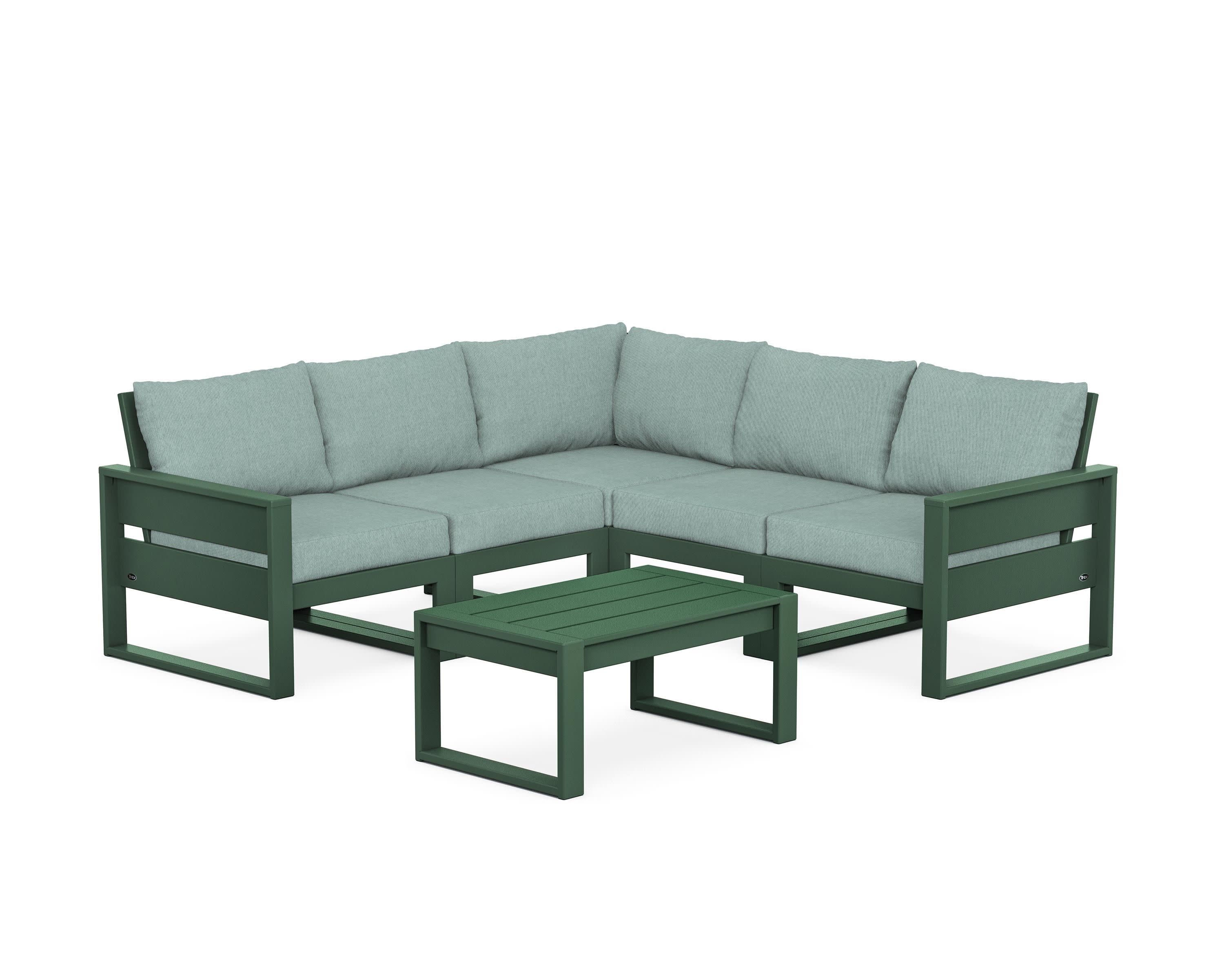 Eastport 6-Piece Deep Seating Sectional + Coffee Table Set in Rainforest Canopy / Glacier Spa