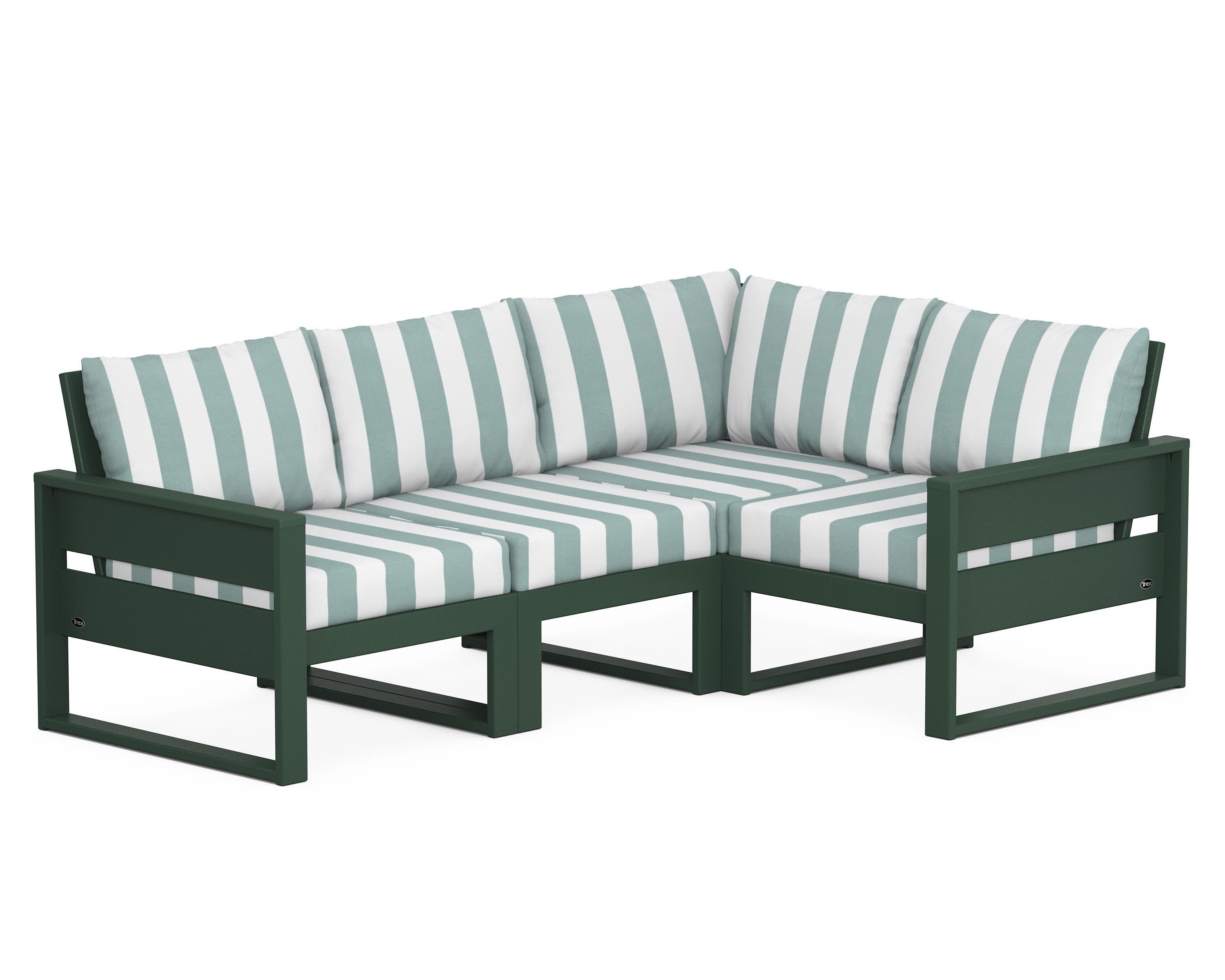 Eastport 4- Piece Sectional in Rainforest Canopy / Cabana Stripe Glacier Spa