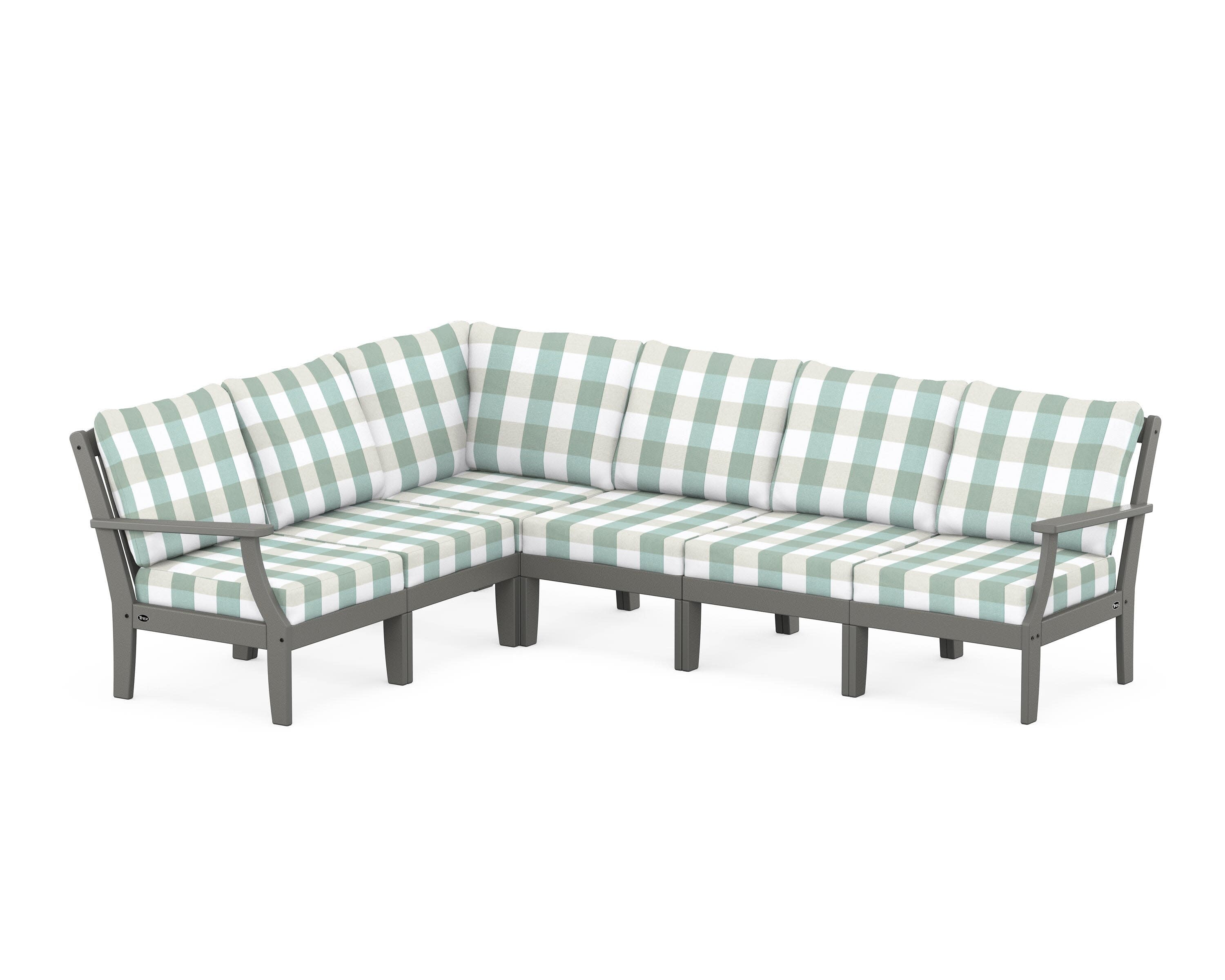 Yacht Club Modular 6-Piece Deep Seating Set in Stepping Stone / Buffalo Plaid Glacier Spa