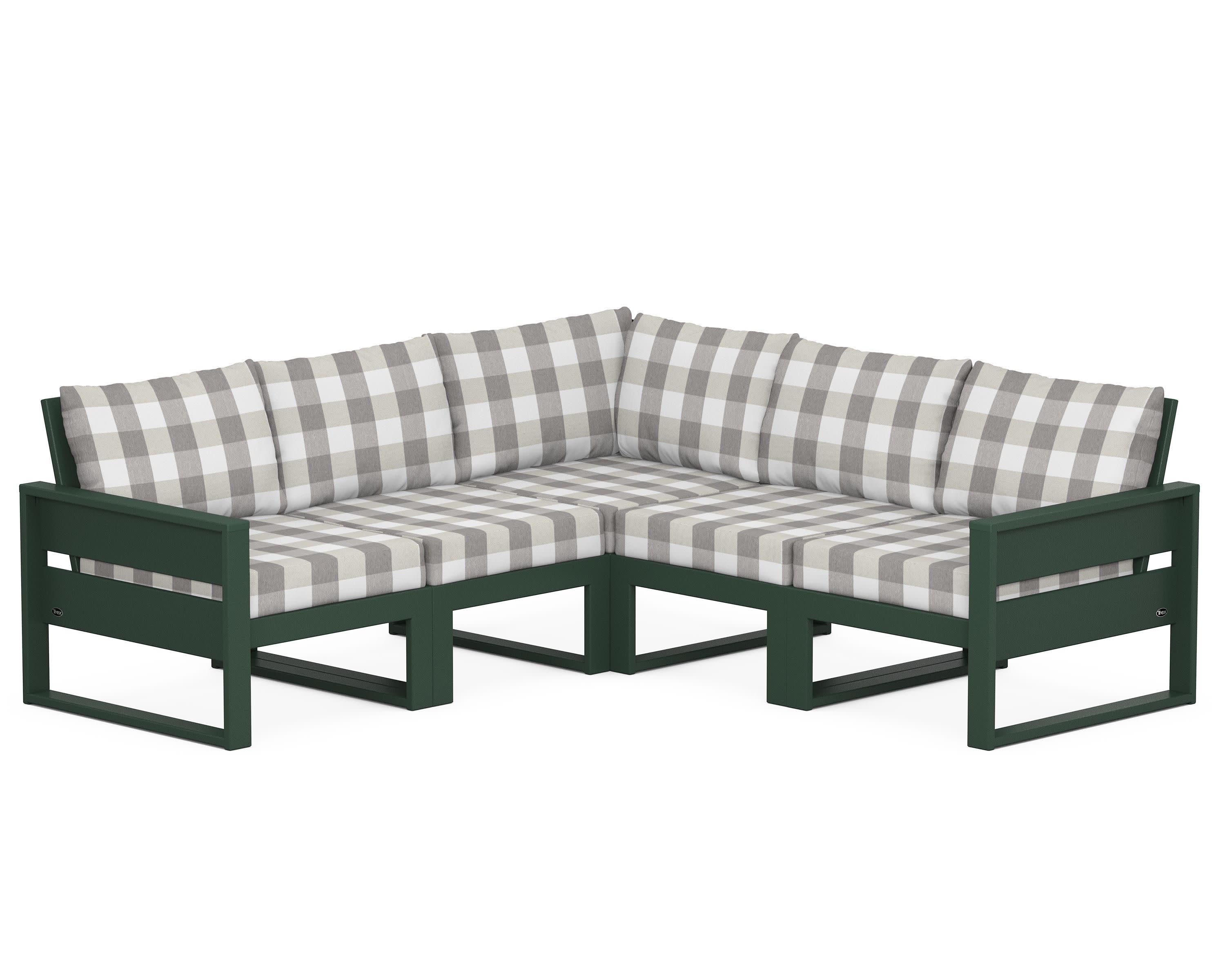 Eastport 5-Piece Sectional in Rainforest Canopy / Buffalo Plaid Grey Mist