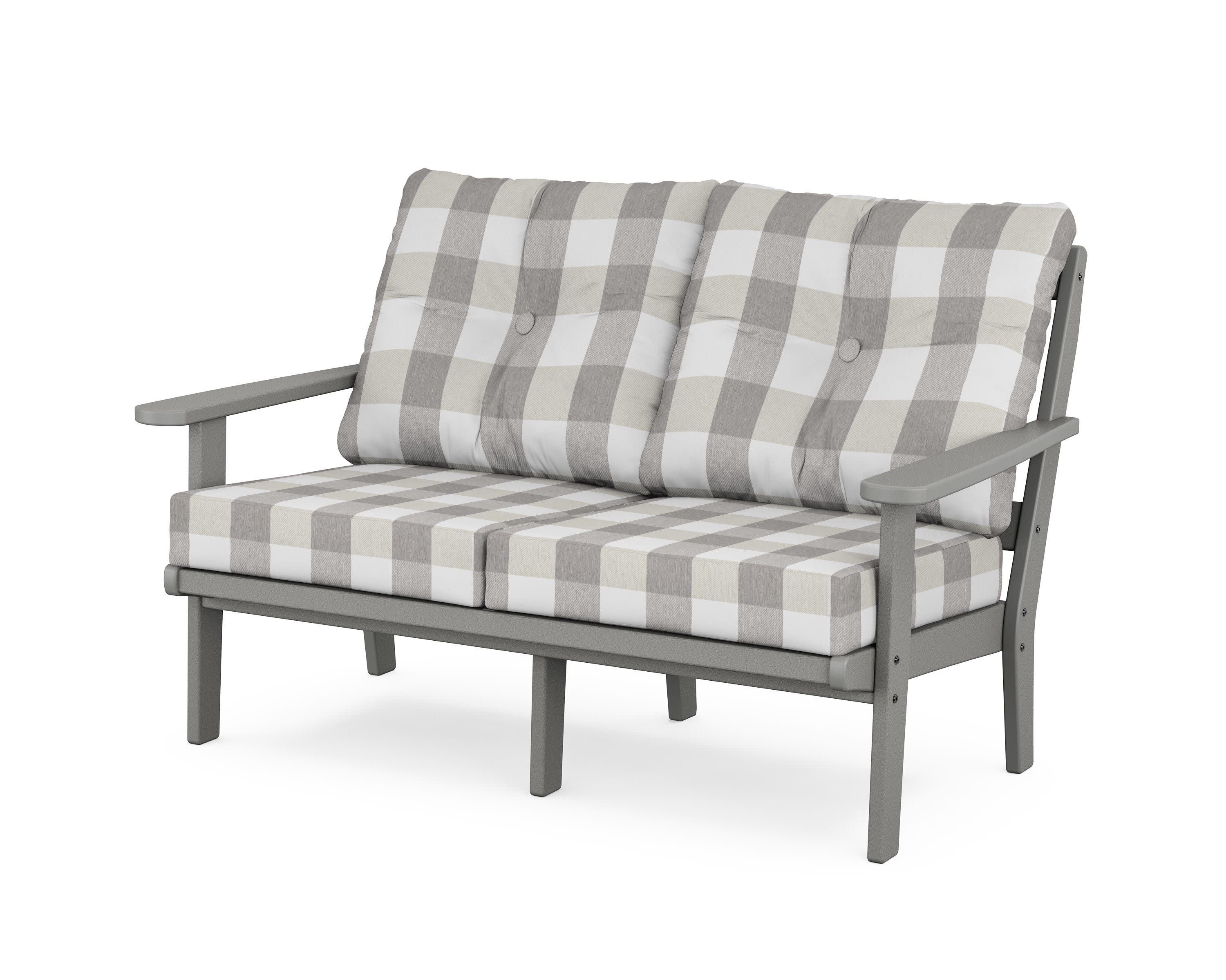 Cape Cod Deep Seating Loveseat in Stepping Stone / Buffalo Plaid Grey Mist