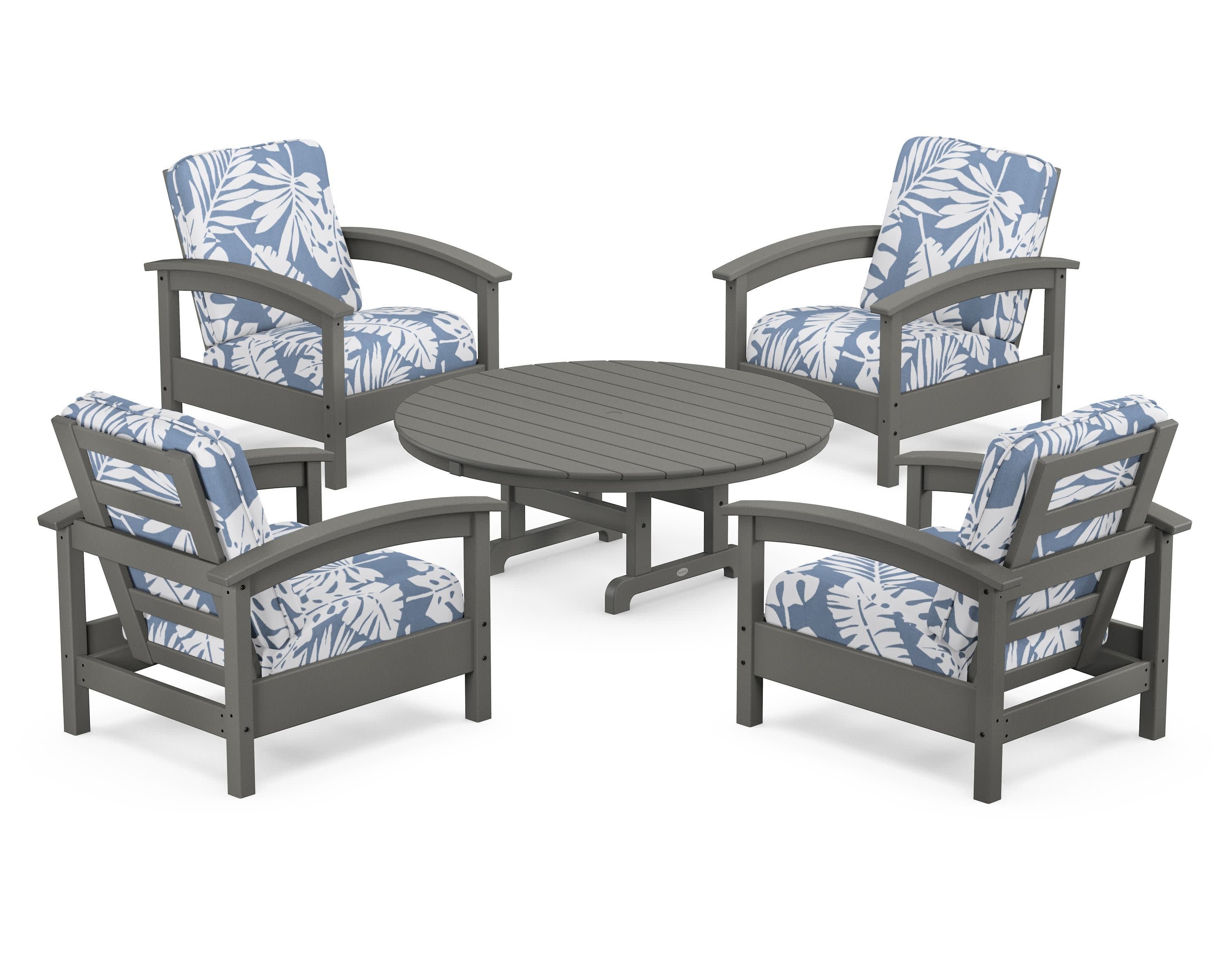 Rockport 5-Piece Deep Seating Set in Stepping Stone / Leaf Sky Blue
