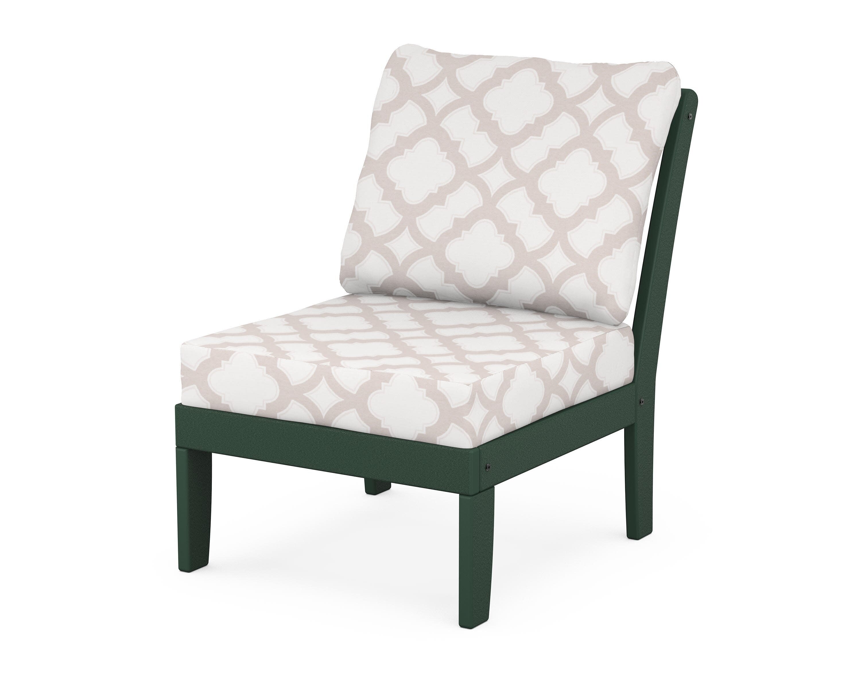 Yacht Club Modular Armless Chair in Rainforest Canopy / Trellis Dune Burlap