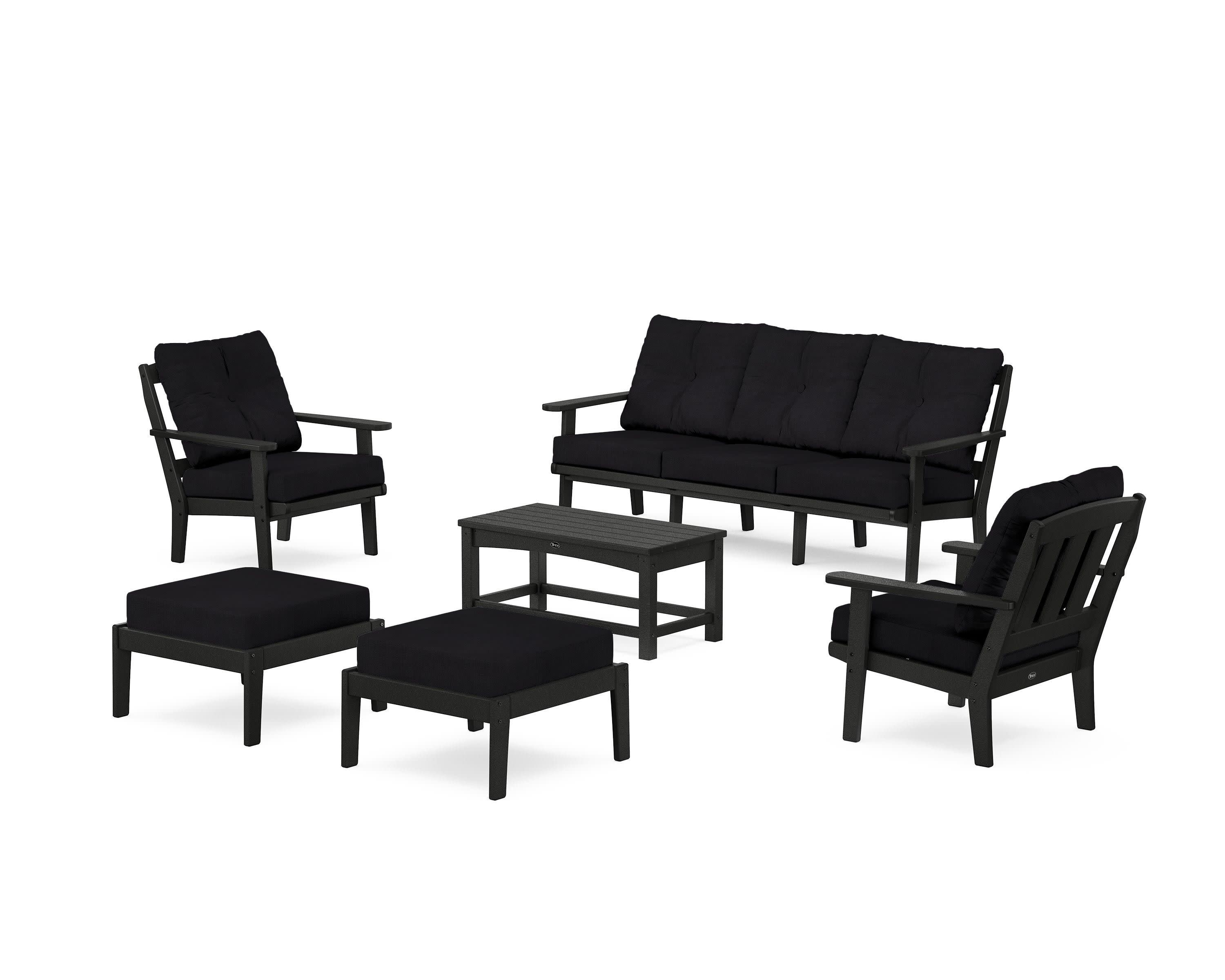 Cape Cod 6-Piece Lounge Sofa Set in Charcoal Black / Midnight Linen