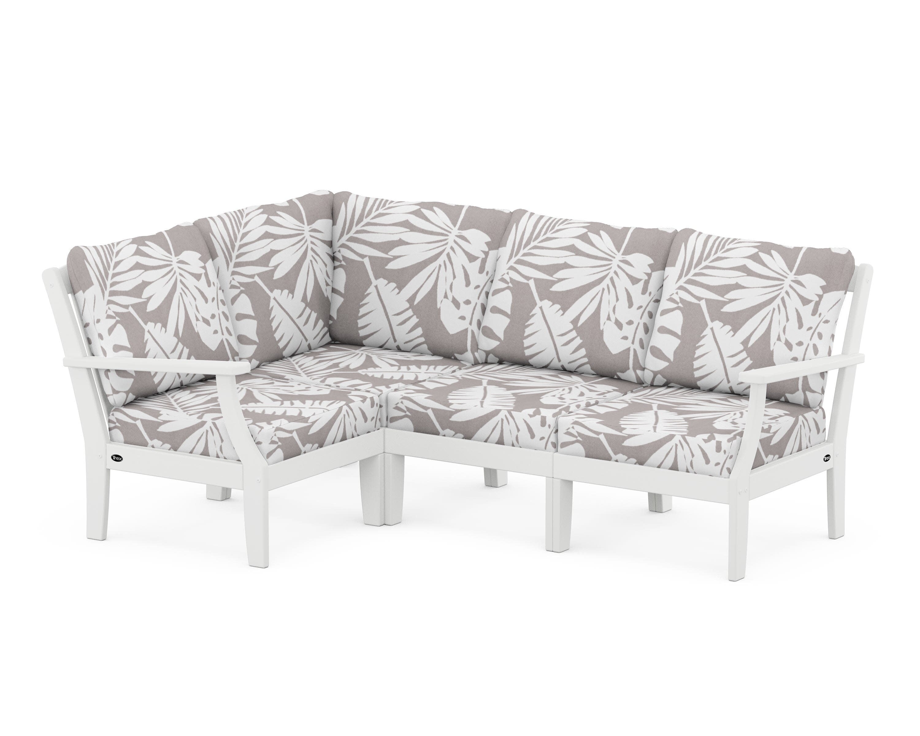 Yacht Club Modular 4-Piece Deep Seating Set in Classic White / Leaf Grey Mist