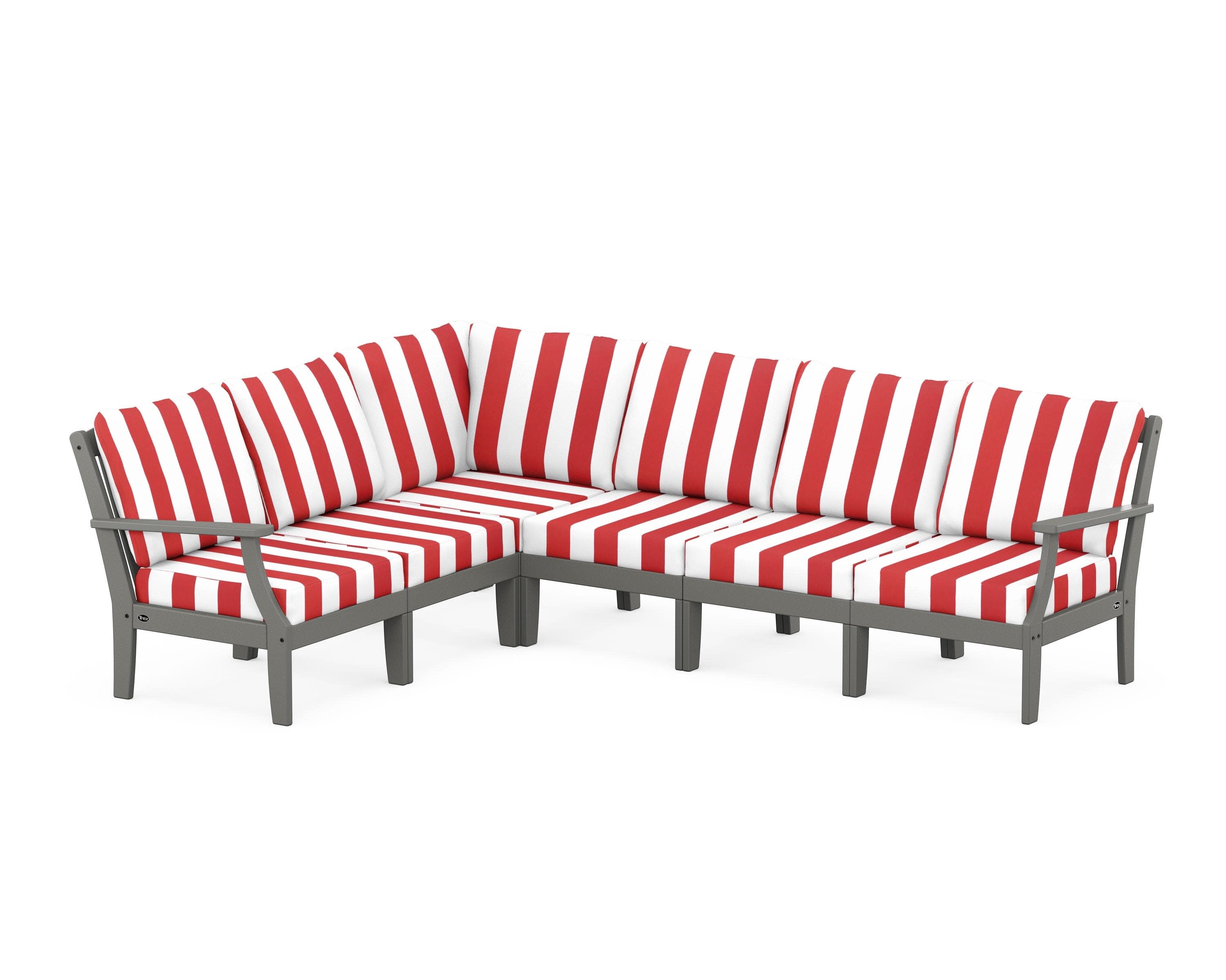 Yacht Club Modular 6-Piece Deep Seating Set in Stepping Stone / Cabana Stripe Crimson