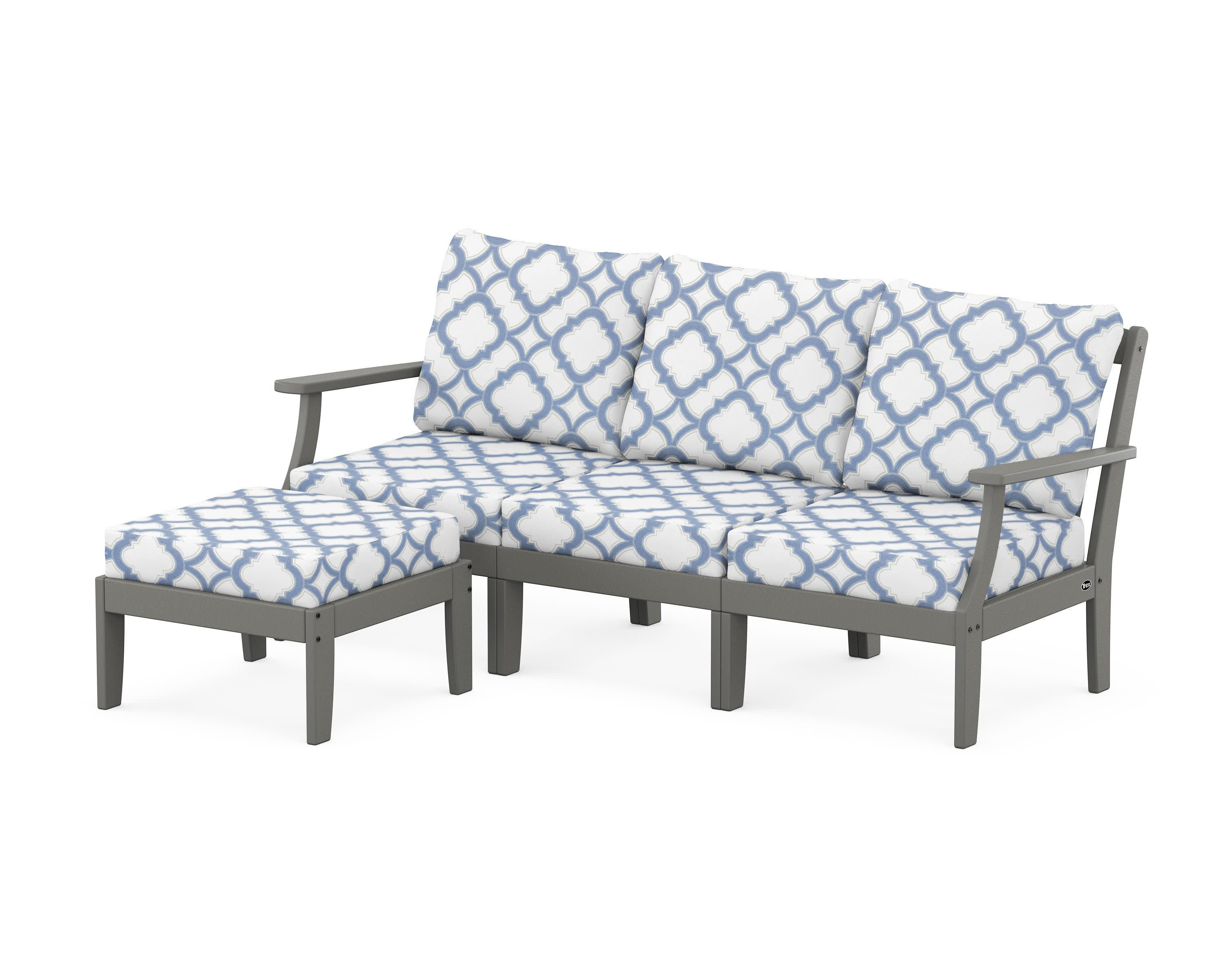 Yacht Club Modular 4-Piece Deep Seating Set with Ottoman in Stepping Stone / Trellis Sky Blue