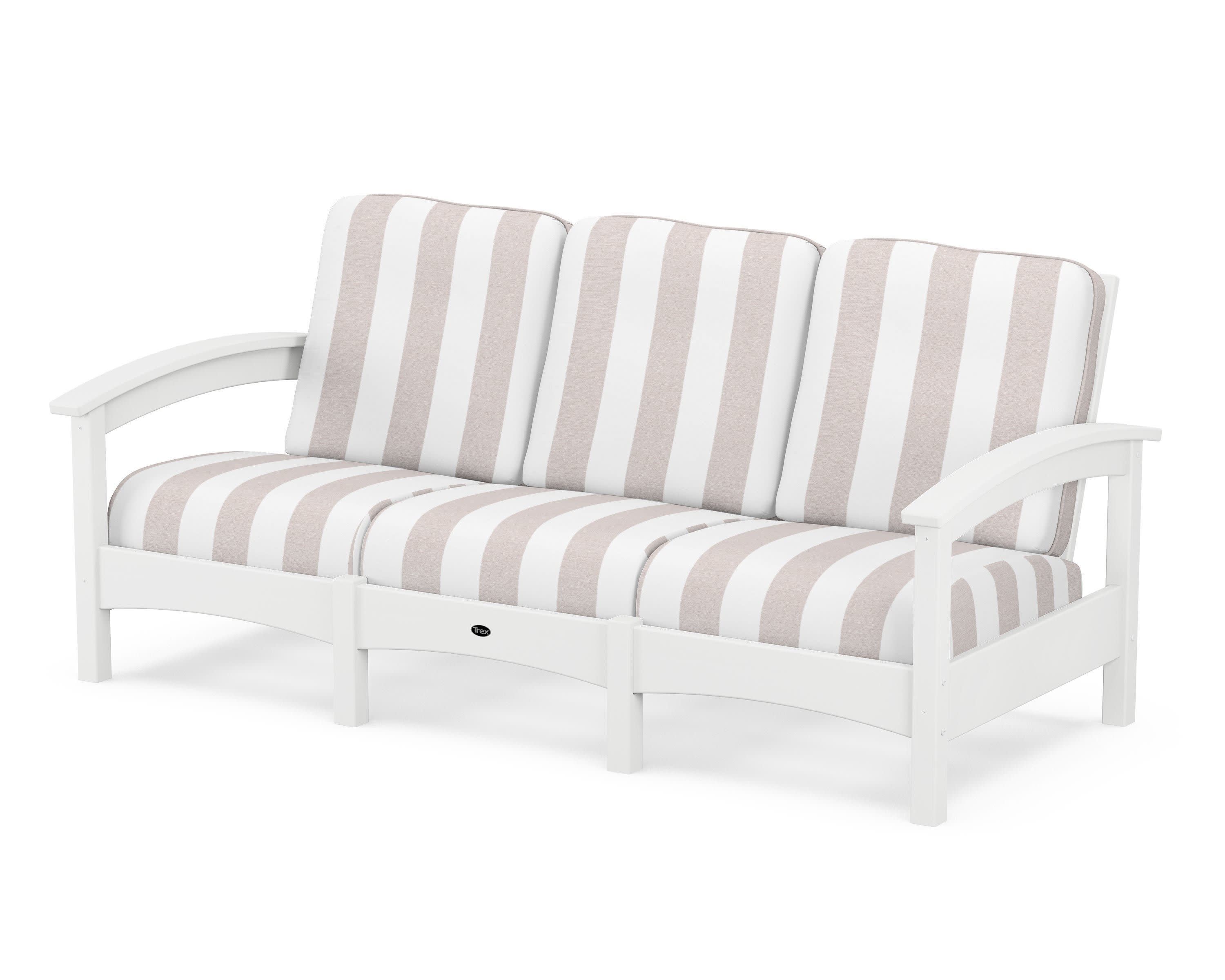 Rockport Club Sofa in Classic White / Cabana Stripe Dune Burlap