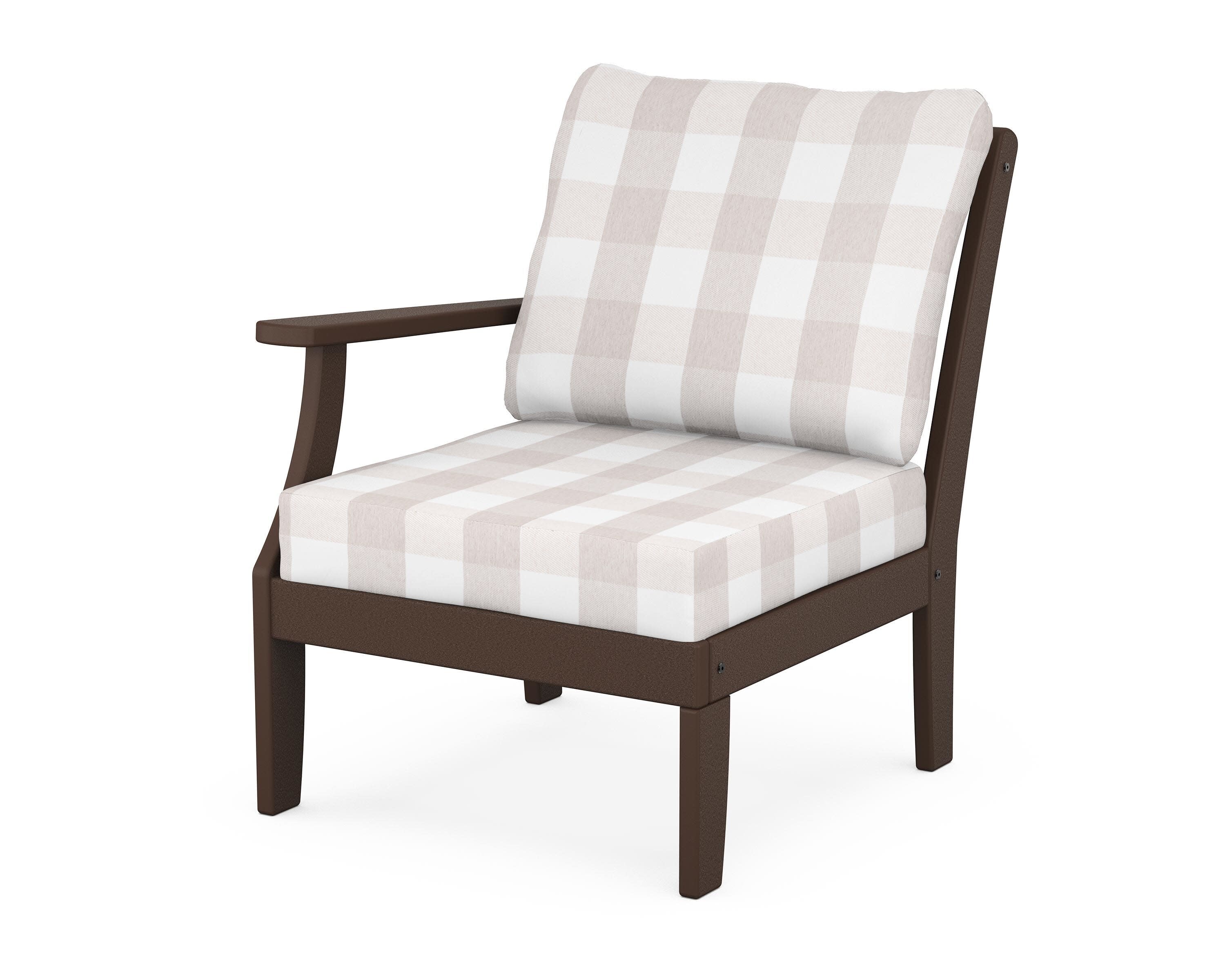 Yacht Club Modular Left Arm Chair in Vintage Lantern / Buffalo Plaid Dune Burlap
