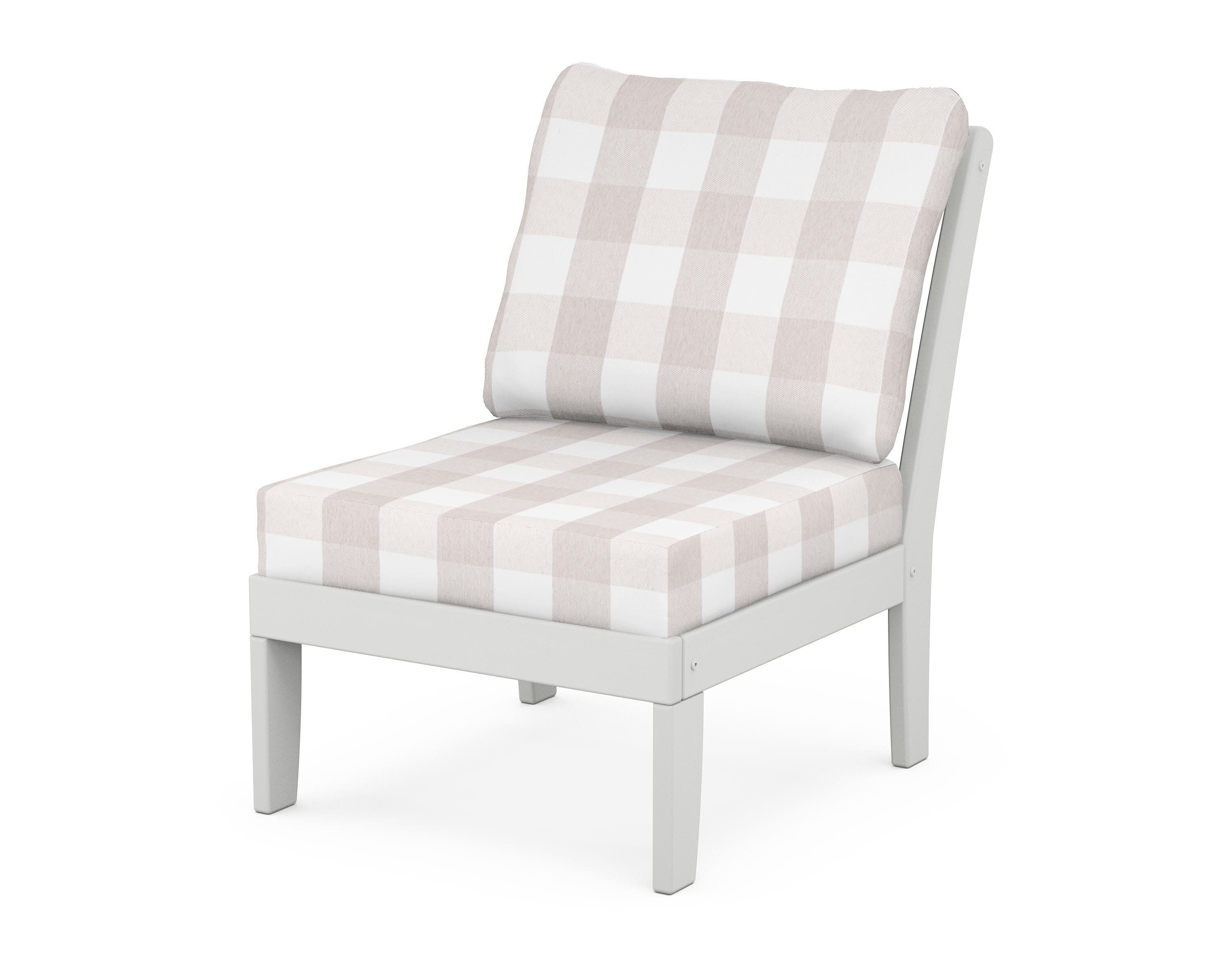 Yacht Club Modular Armless Chair in Classic White / Buffalo Plaid Dune Burlap