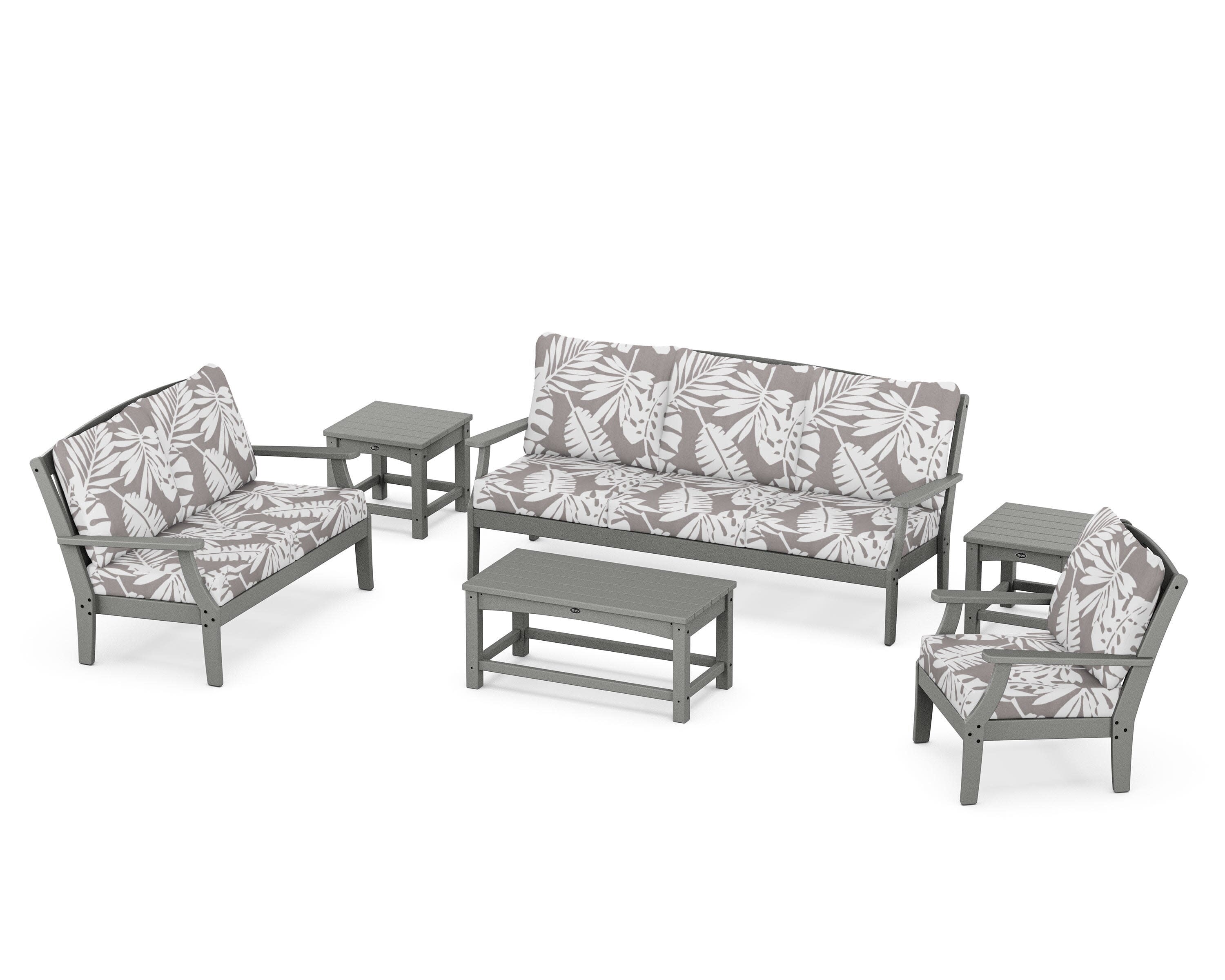 Yacht Club 6-Piece Deep Seating Set in Stepping Stone / Leaf Grey Mist