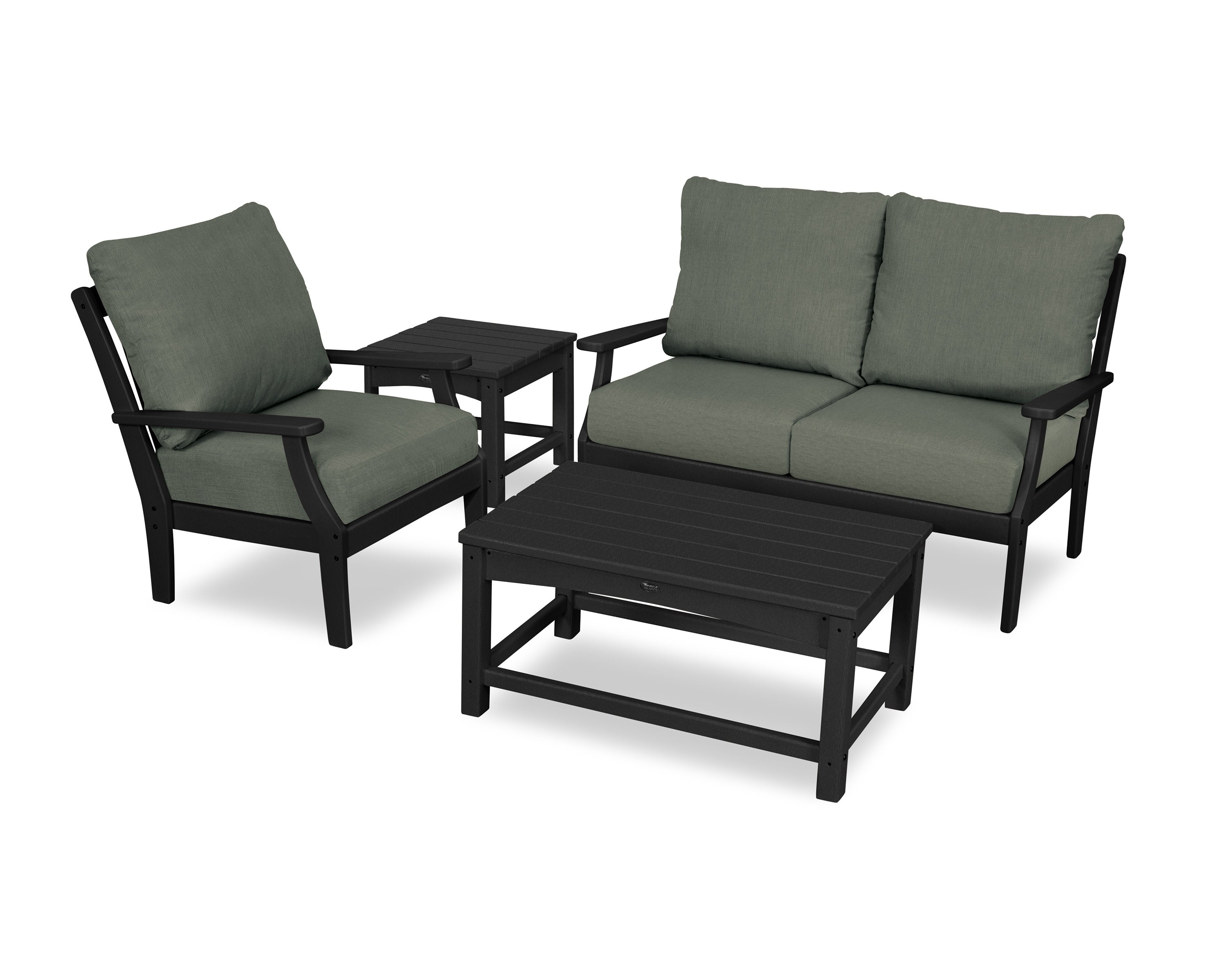 Yacht Club 4-Piece Deep Seating Set in Charcoal Black / Cast Sage