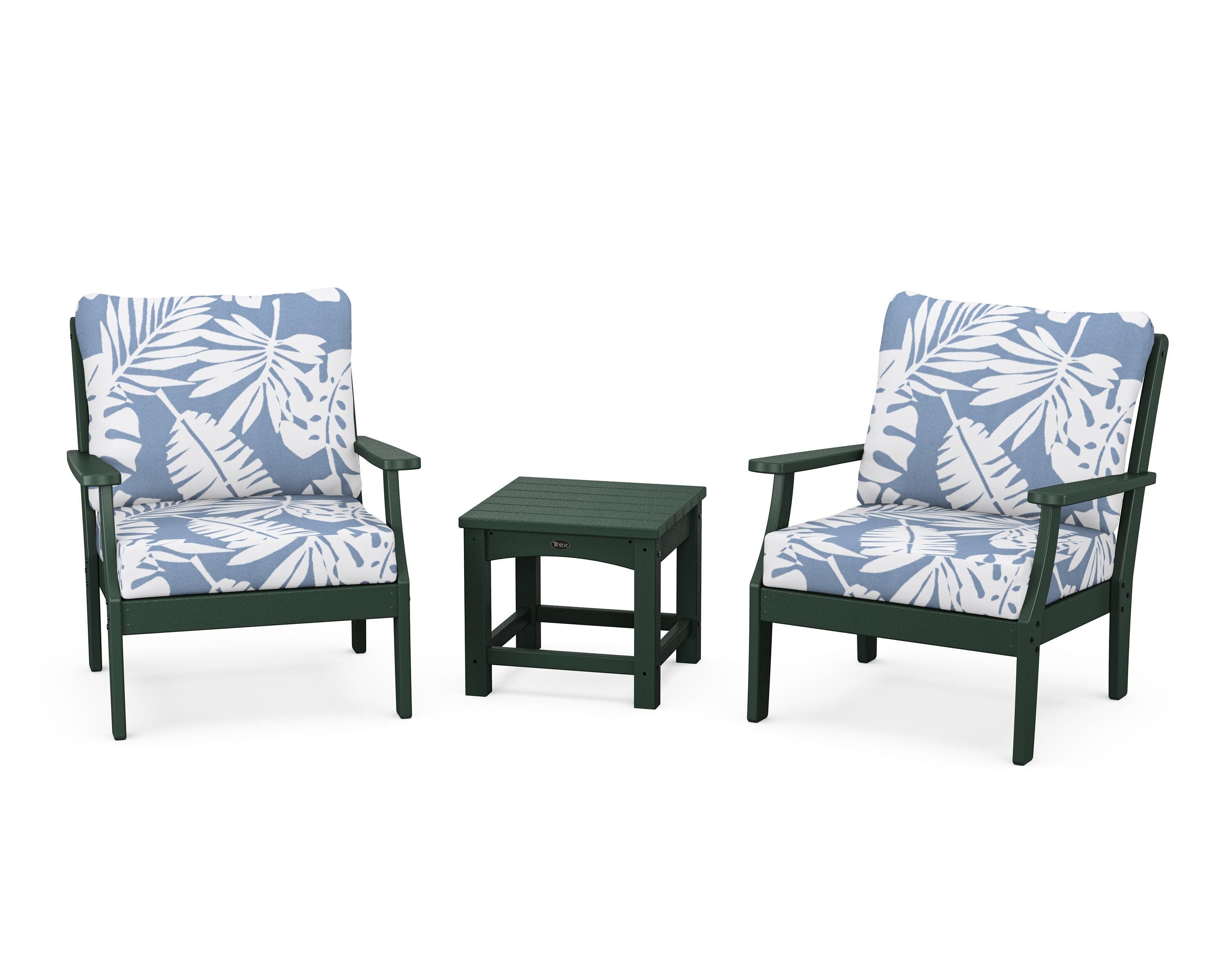 Yacht Club 3-Piece Deep Seating Set in Rainforest Canopy / Leaf Sky Blue