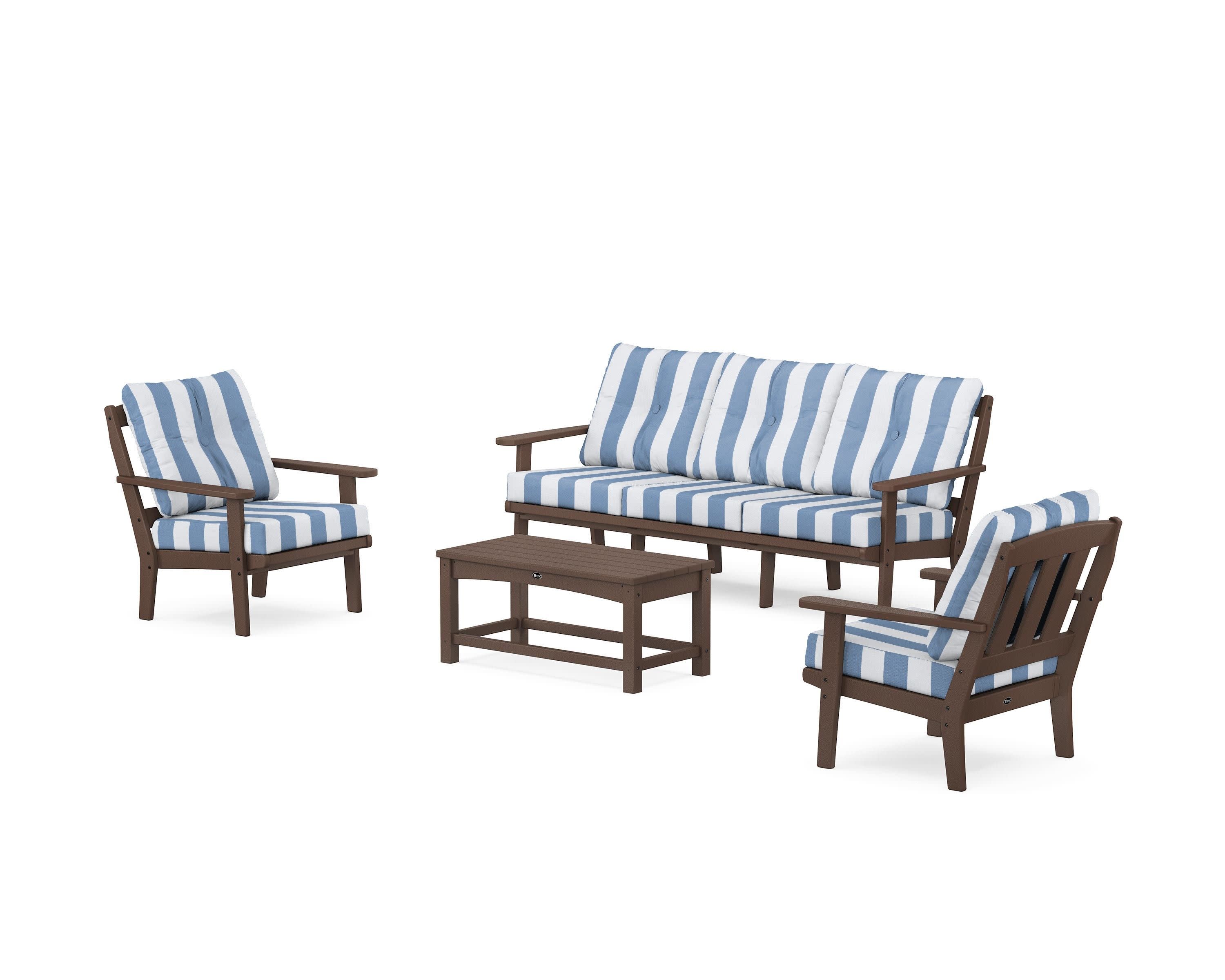 Cape Cod 4-Piece Deep Seating Set with Sofa in Vintage Lantern / Cabana Stripe Sky Blue