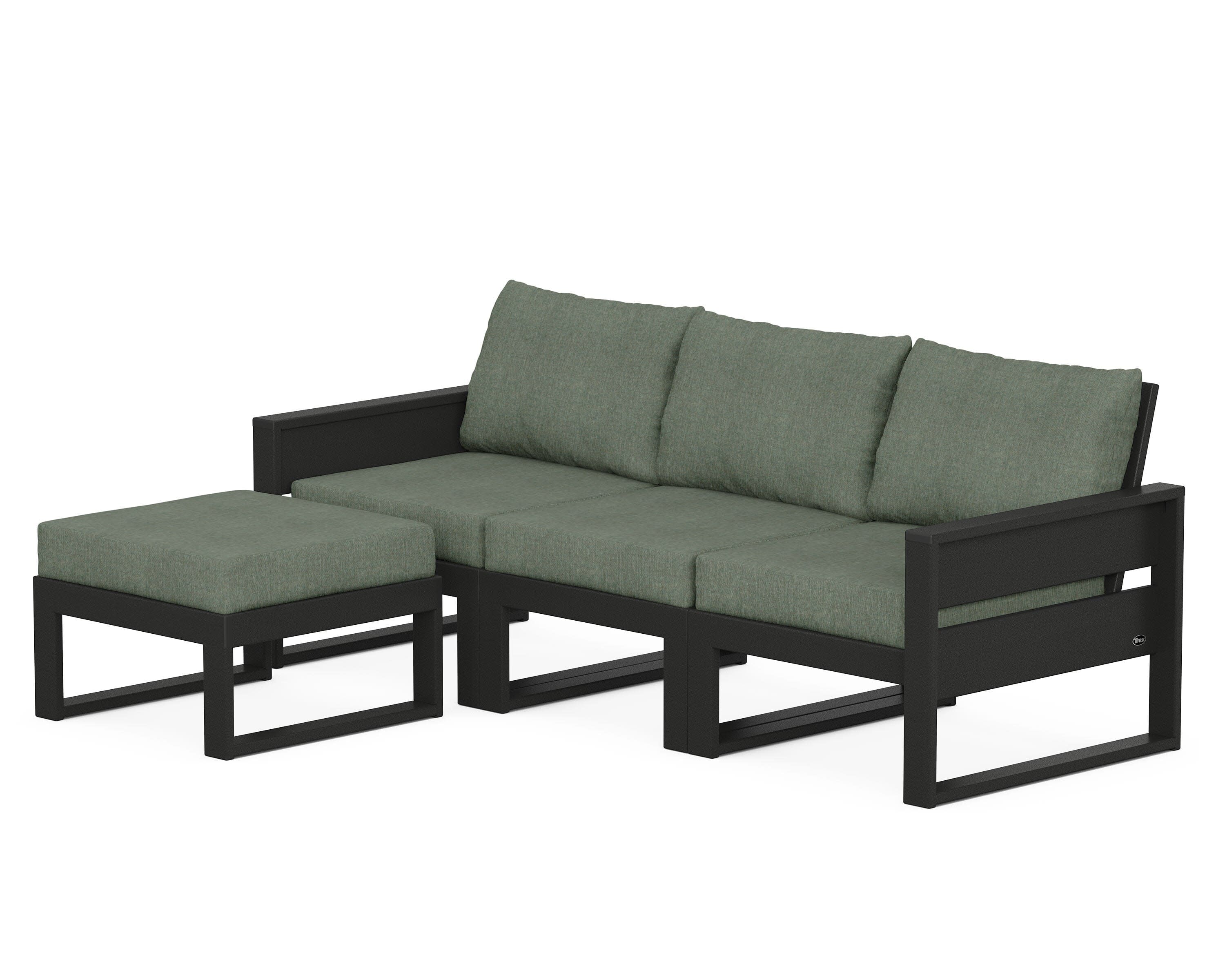 Eastport 4- Piece Sectional with Ottoman in Charcoal Black / Cast Sage