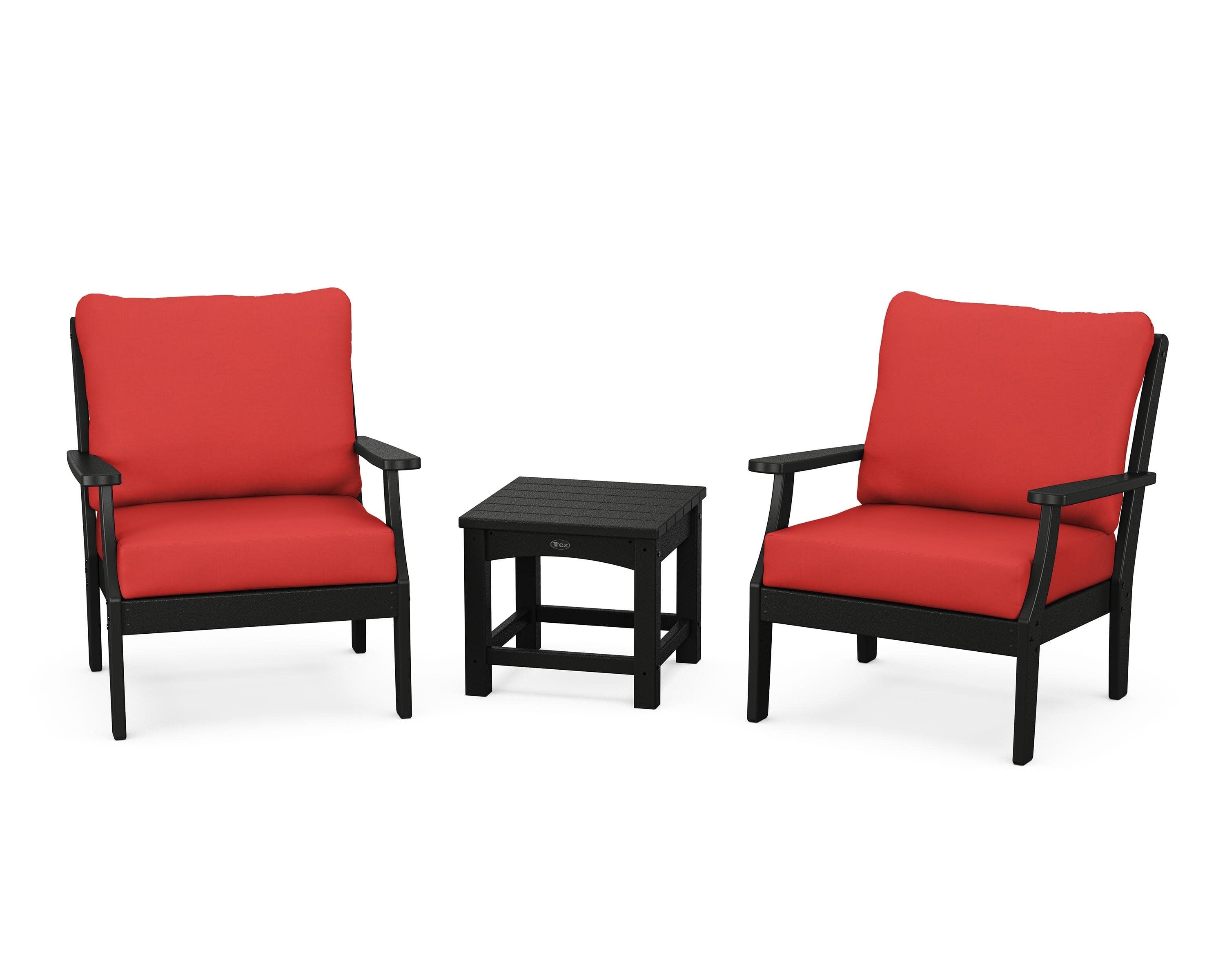 Yacht Club 3-Piece Deep Seating Set in Charcoal Black / Crimson Linen