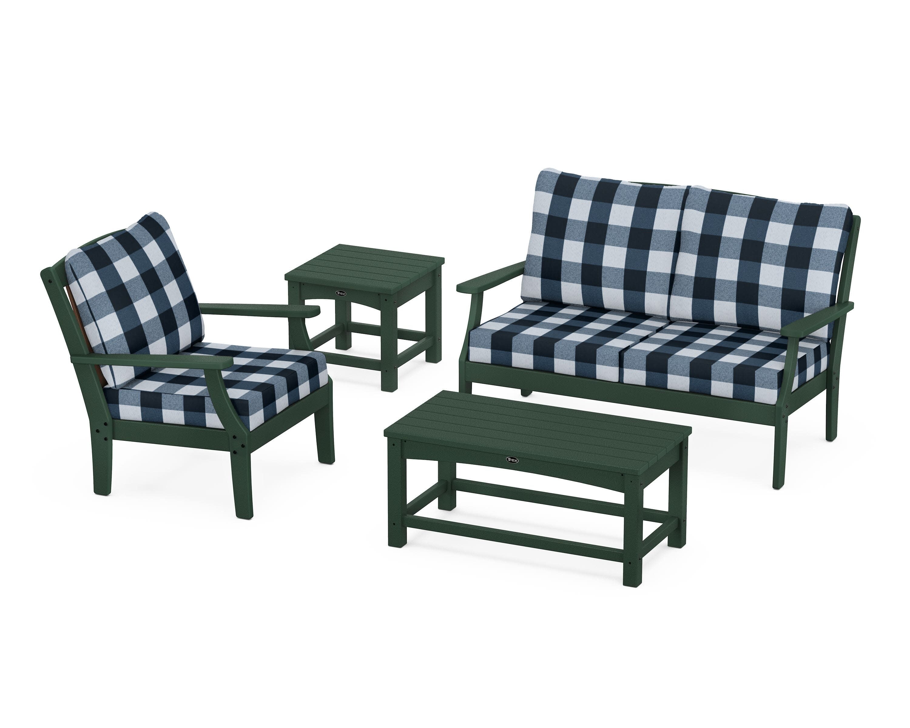 Yacht Club 4-Piece Deep Seating Set in Rainforest Canopy / Buffalo Plaid Marine Indigo