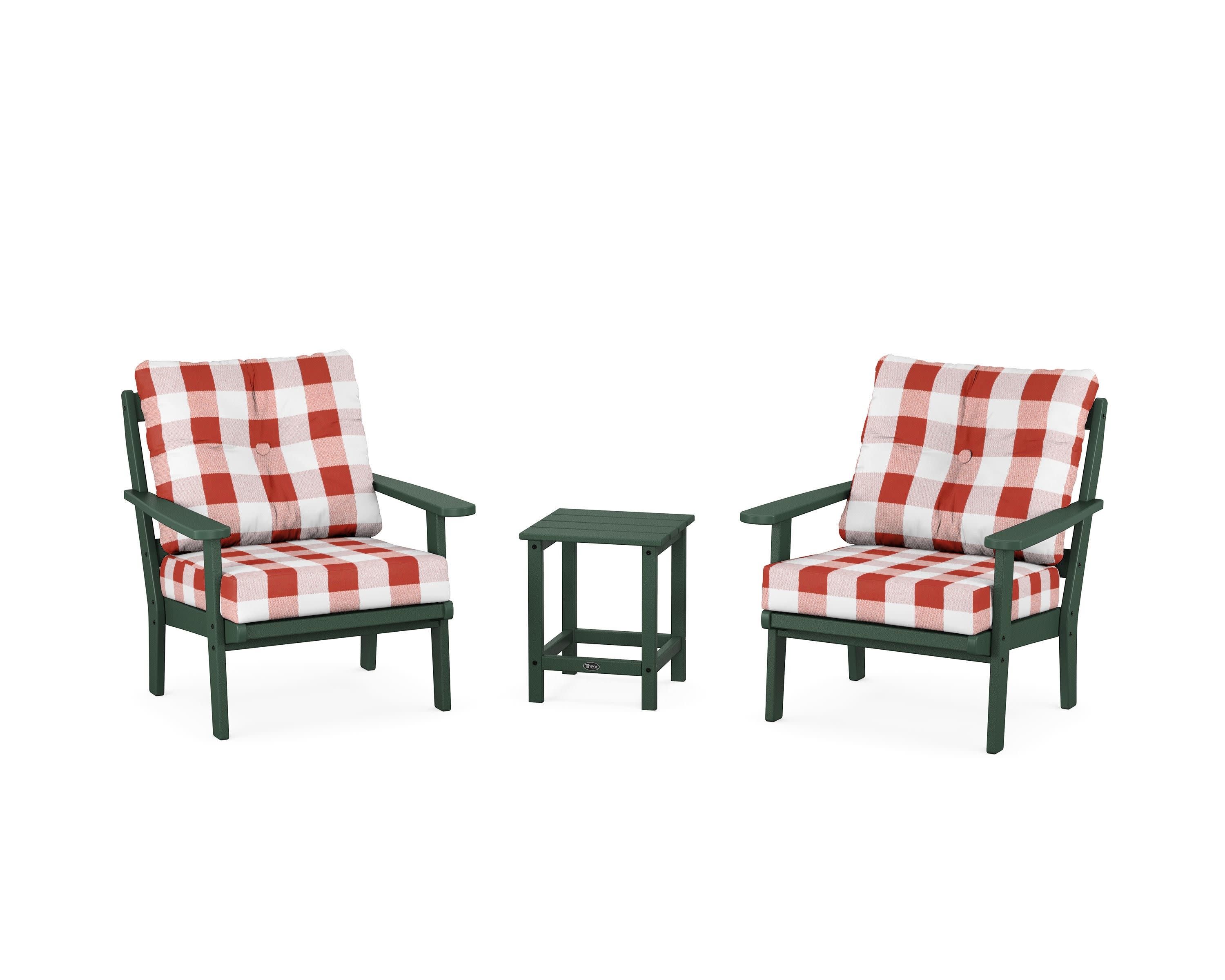 Cape Cod 3-Piece Deep Seating Set in Rainforest Canopy / Buffalo Plaid Crimson