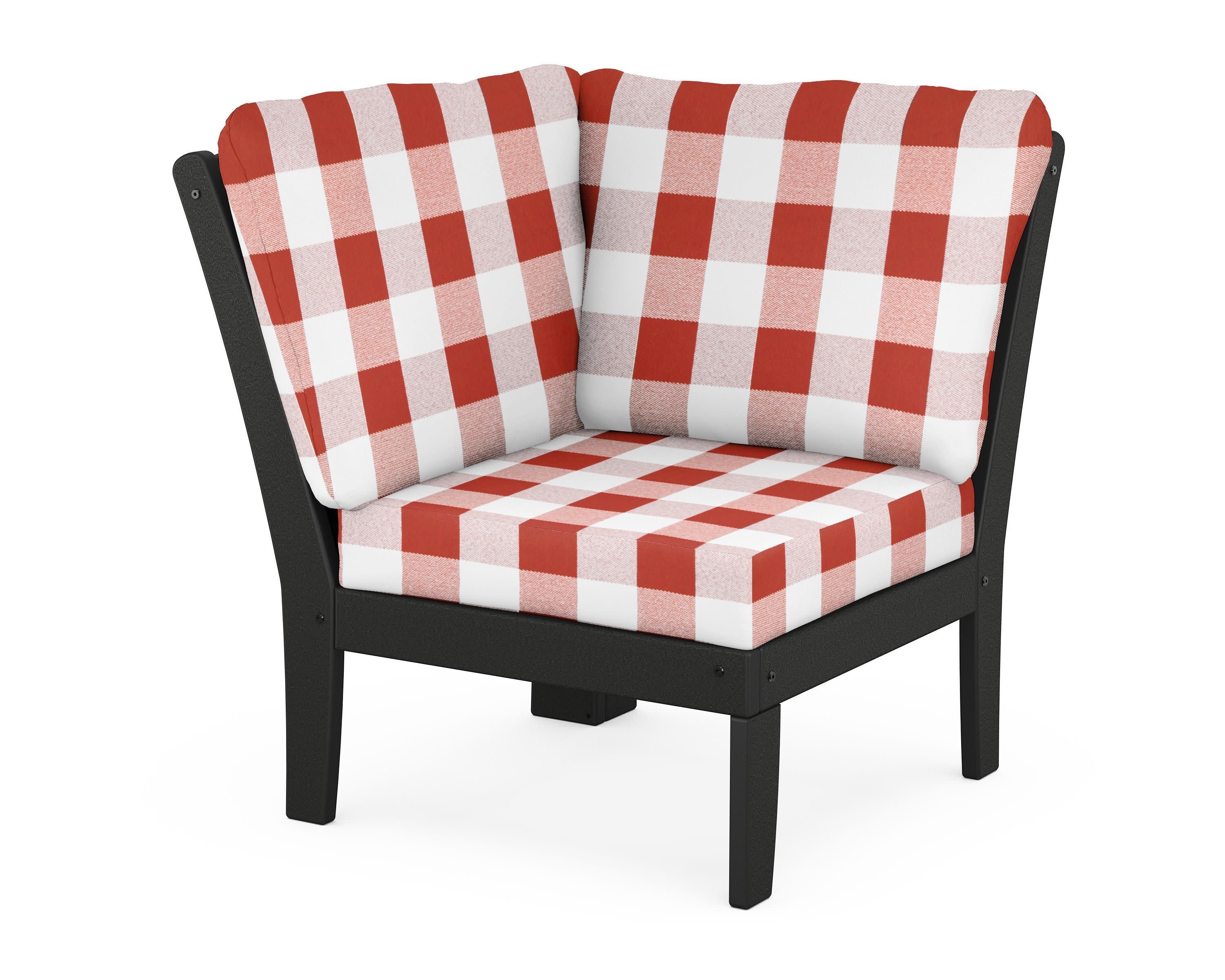 Yacht Club Modular Corner Chair in Charcoal Black / Buffalo Plaid Crimson
