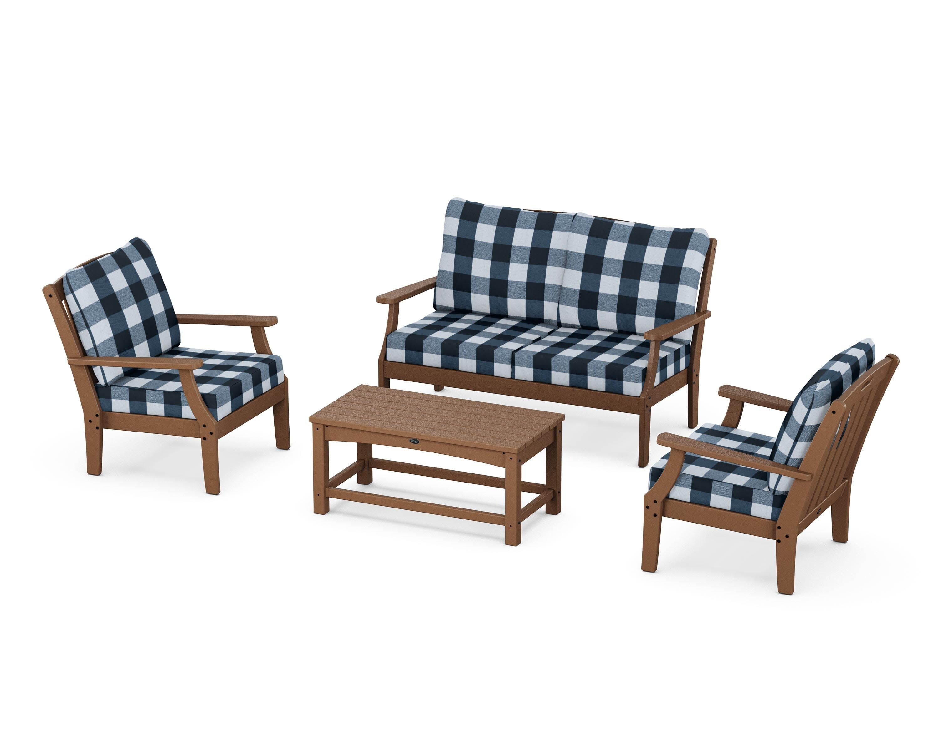 Yacht Club 4-Piece Deep Seating Chair Set in Tree House / Buffalo Plaid Marine Indigo