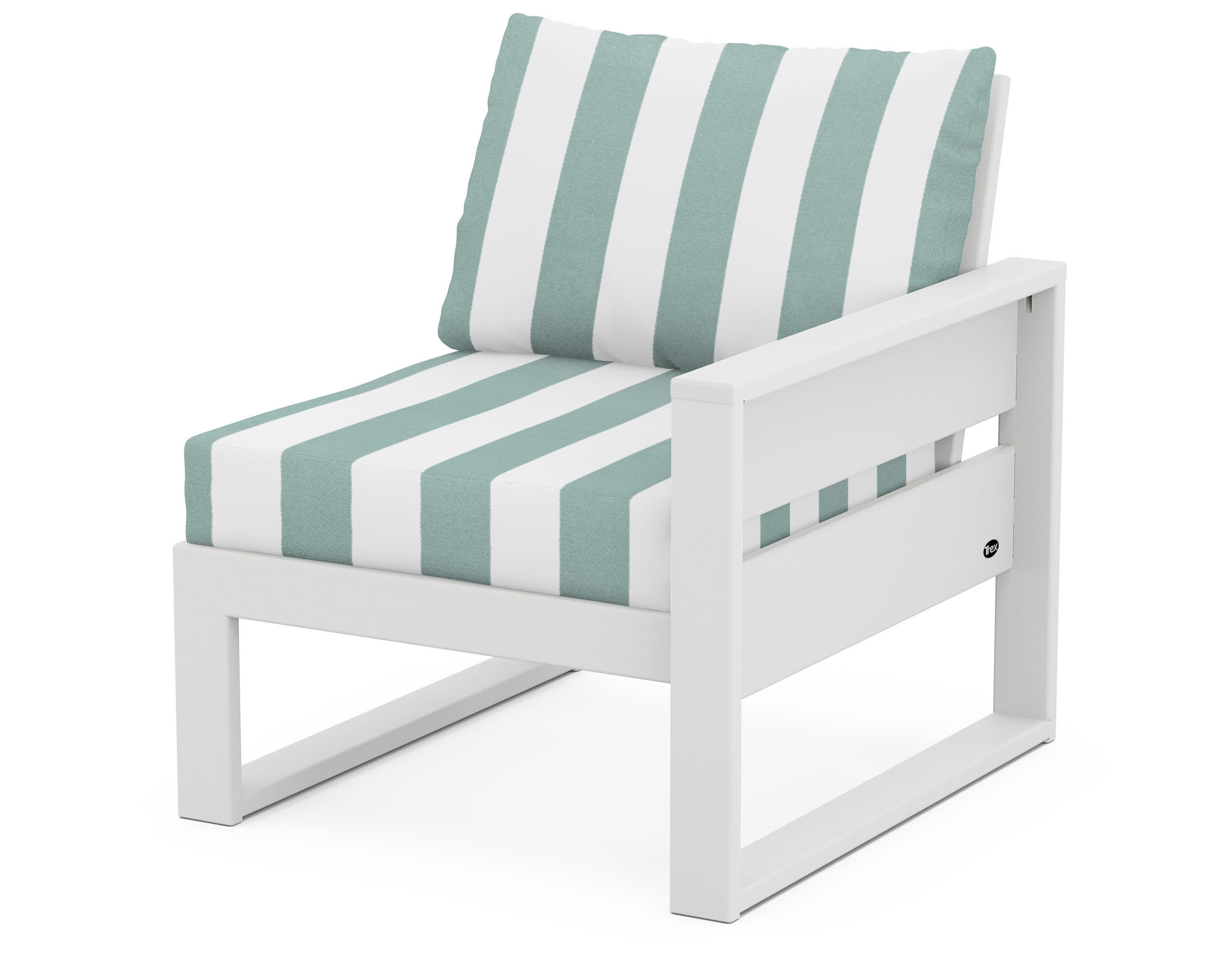 Eastport Modular Right Arm Chair in Classic White / Cabana Stripe Glacier Spa
