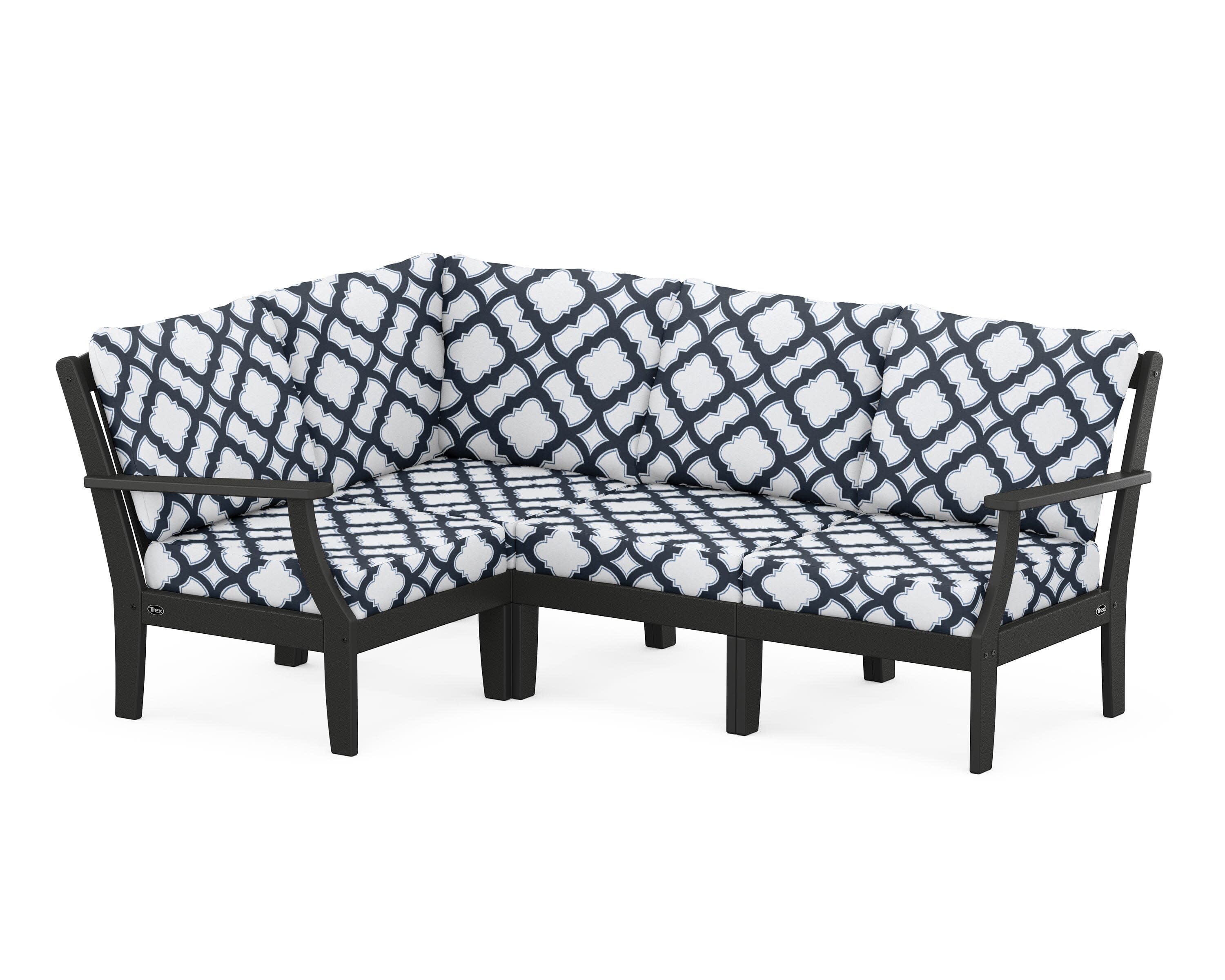 Yacht Club Modular 4-Piece Deep Seating Set in Charcoal Black / Trellis Marine Indigo