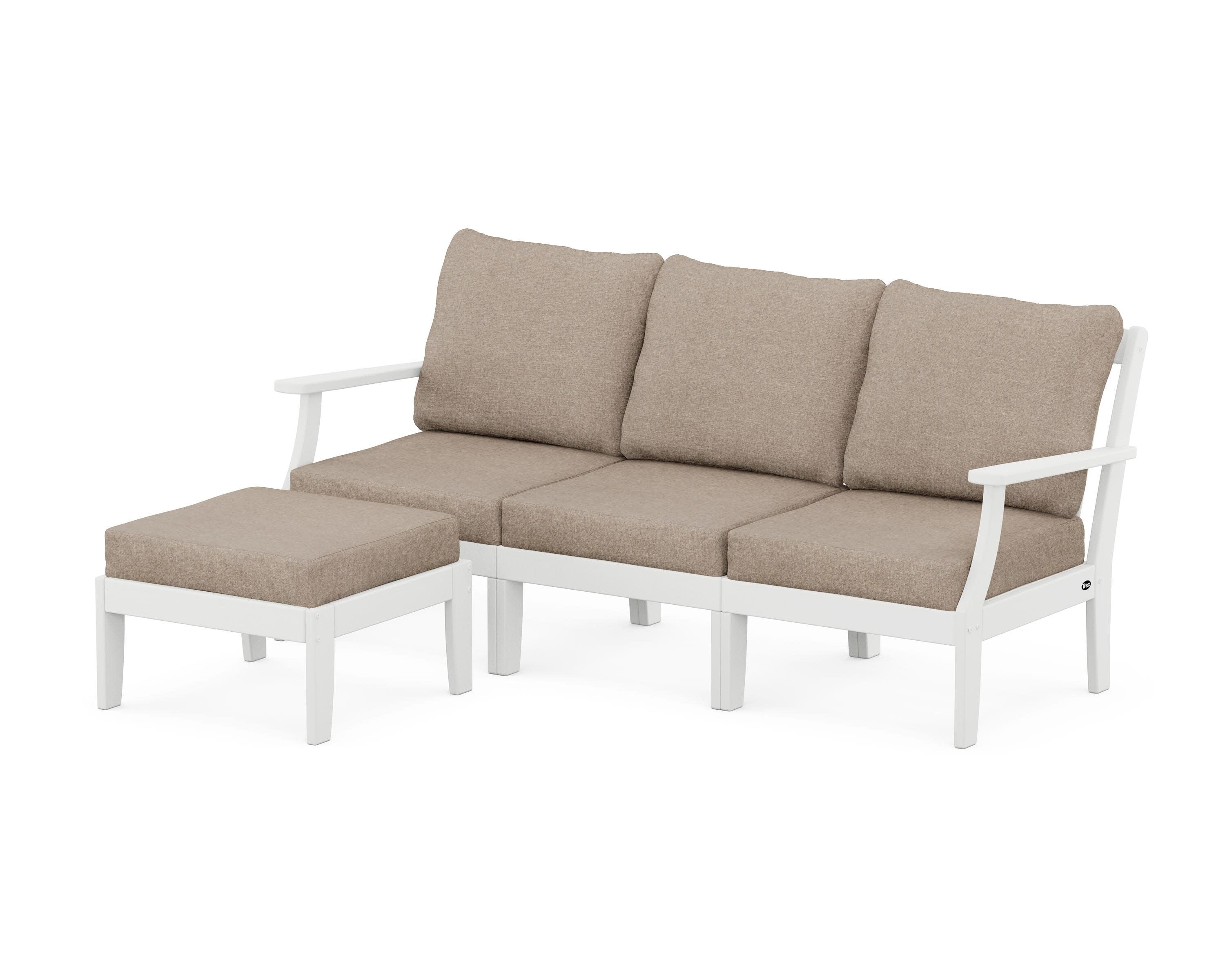 Yacht Club Modular 4-Piece Deep Seating Set with Ottoman in Classic White / Spiced Burlap