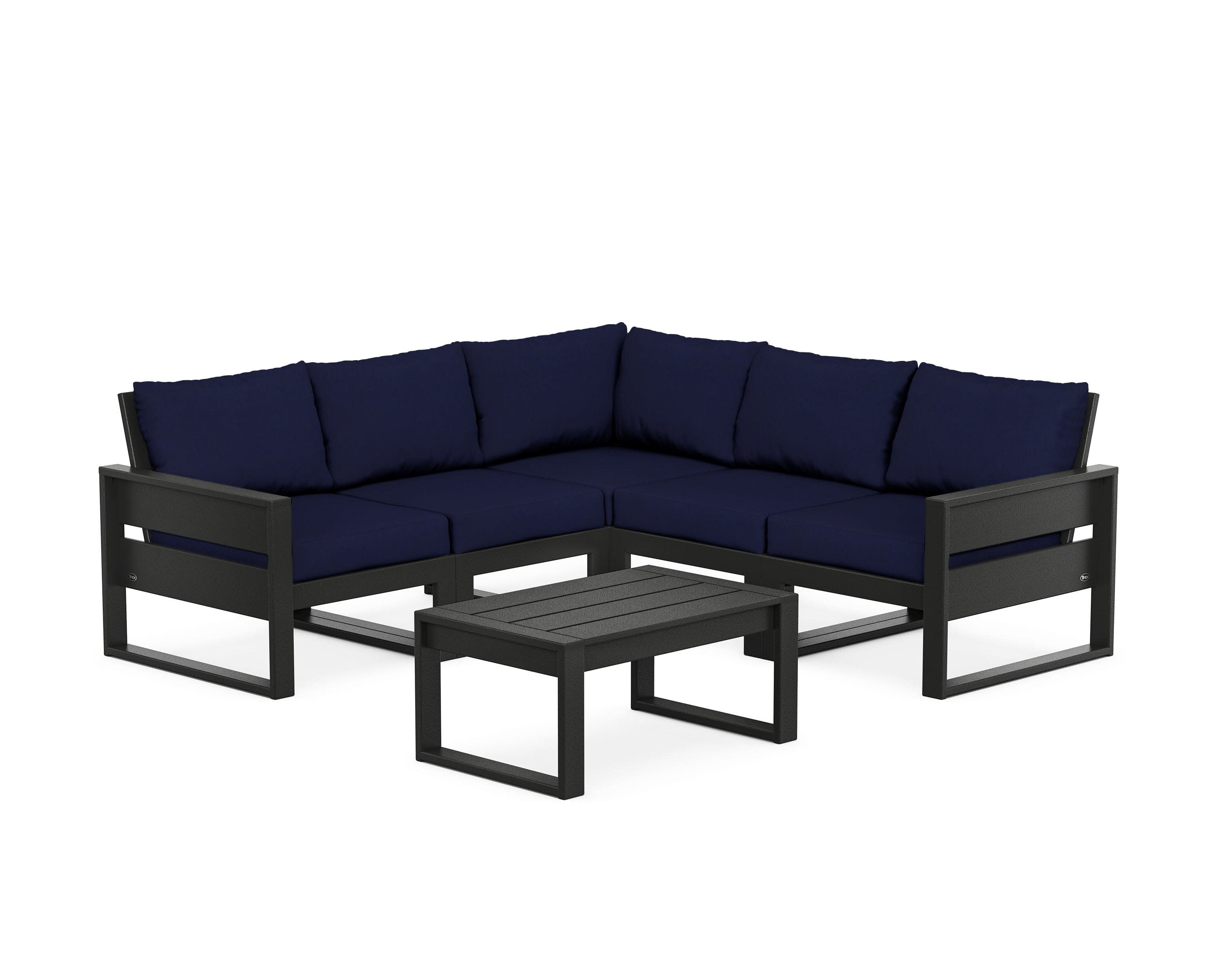 Eastport 6-Piece Deep Seating Sectional + Coffee Table Set in Charcoal Black / Navy