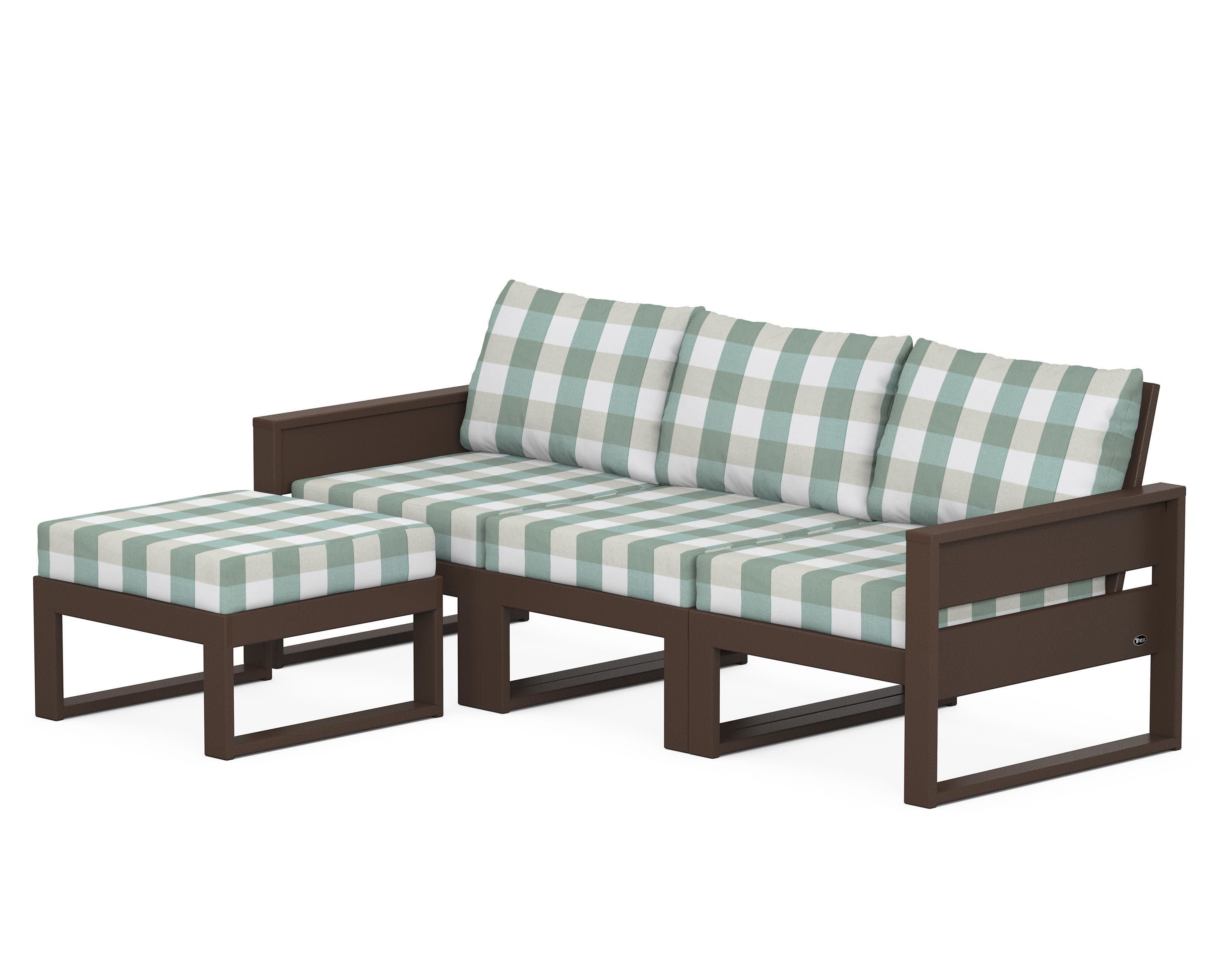 Eastport 4- Piece Sectional with Ottoman in Vintage Lantern / Buffalo Plaid Glacier Spa