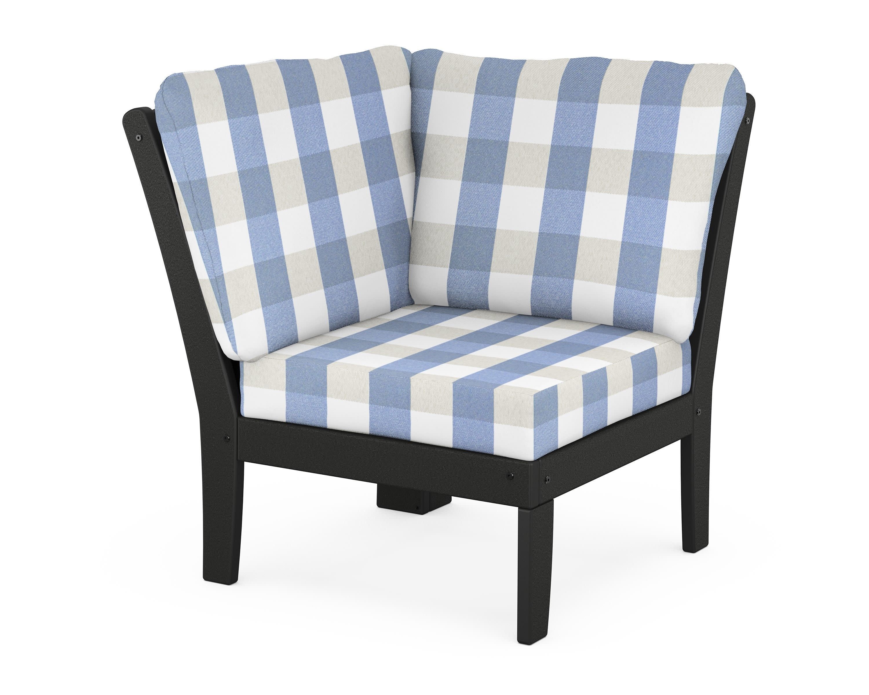 Yacht Club Modular Corner Chair in Charcoal Black / Buffalo Plaid Sky Blue