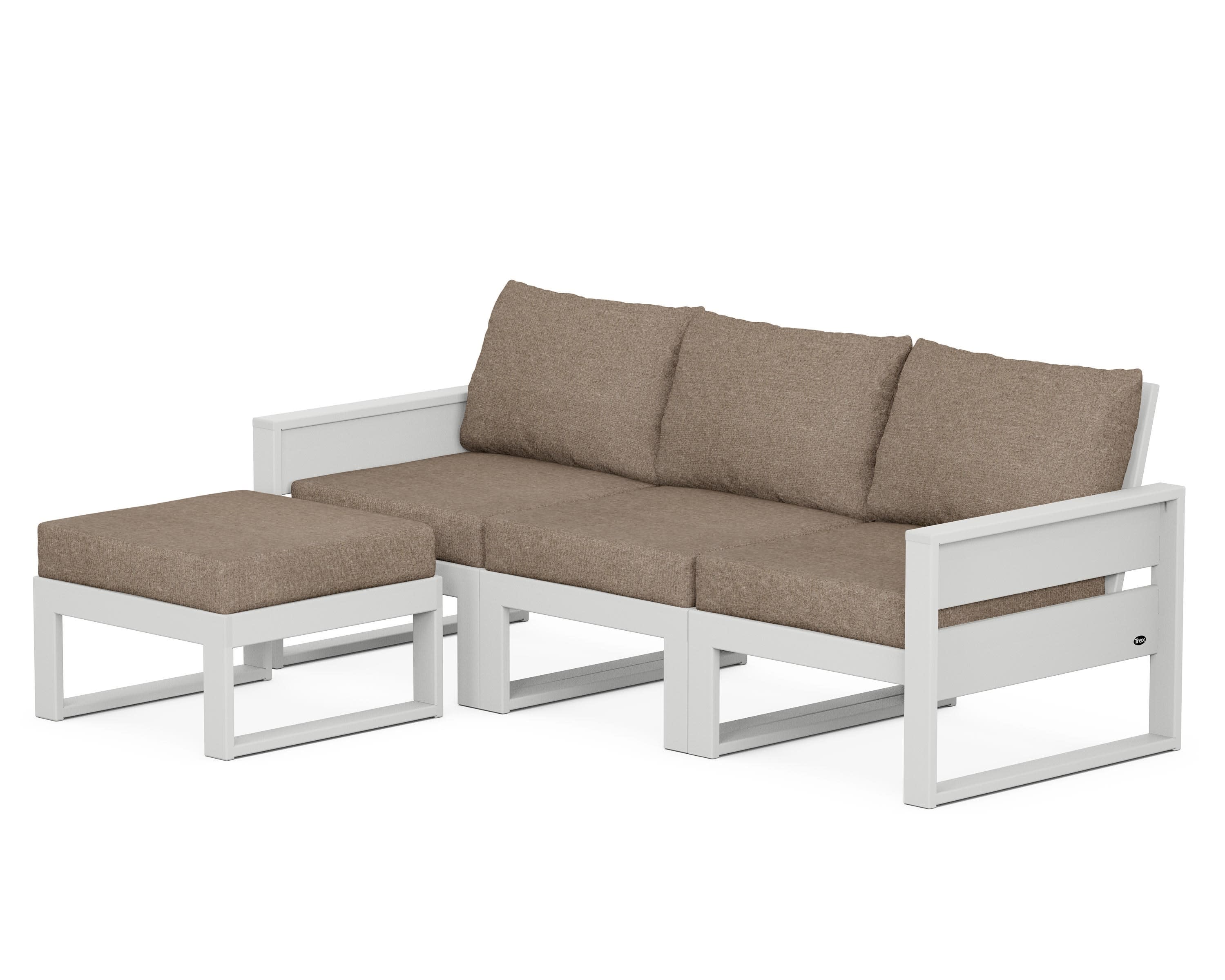 Eastport 4- Piece Sectional with Ottoman in Classic White / Spiced Burlap