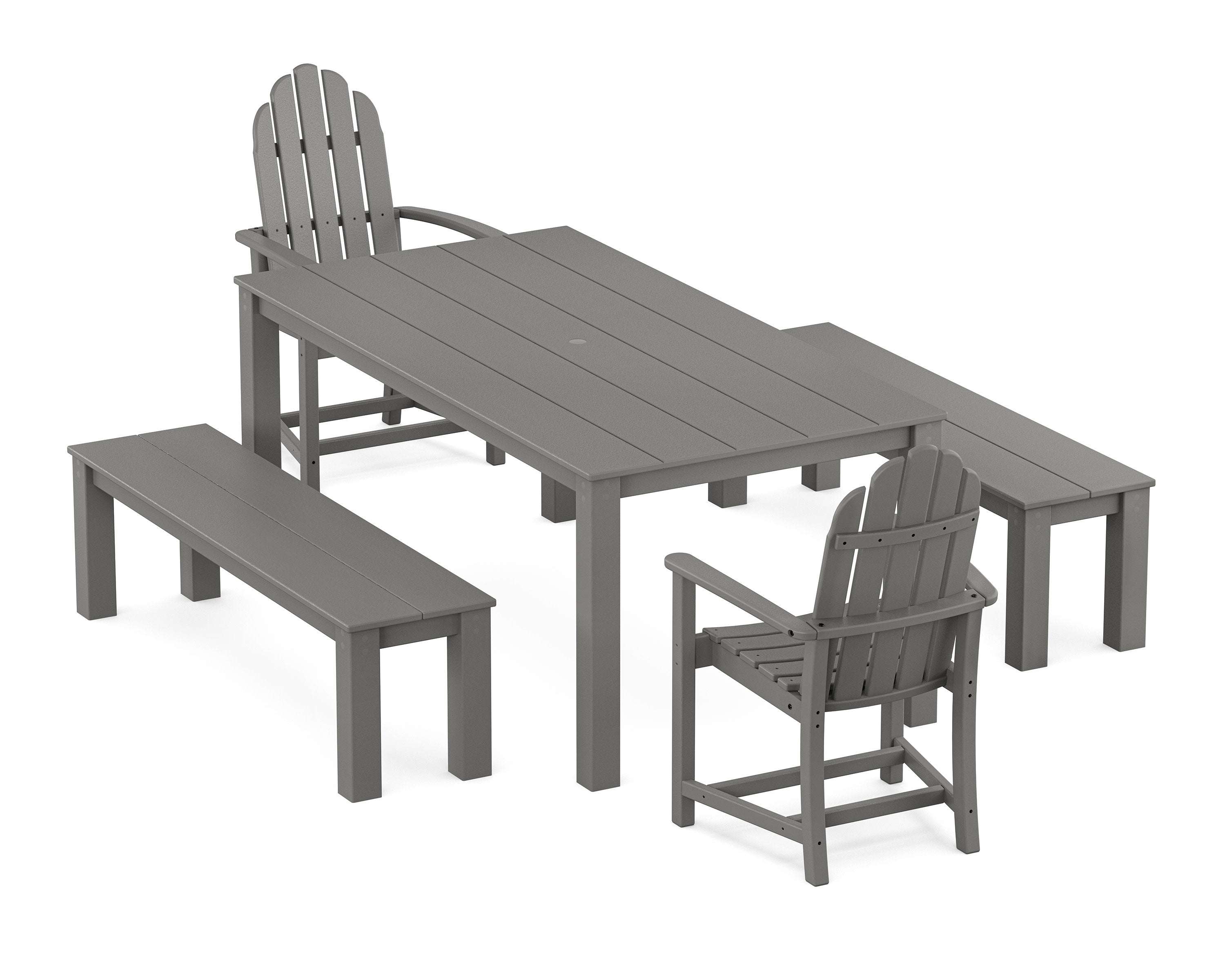 Cape Cod Adirondack 5-Piece Parsons Dining Set with Benches in Stepping Stone