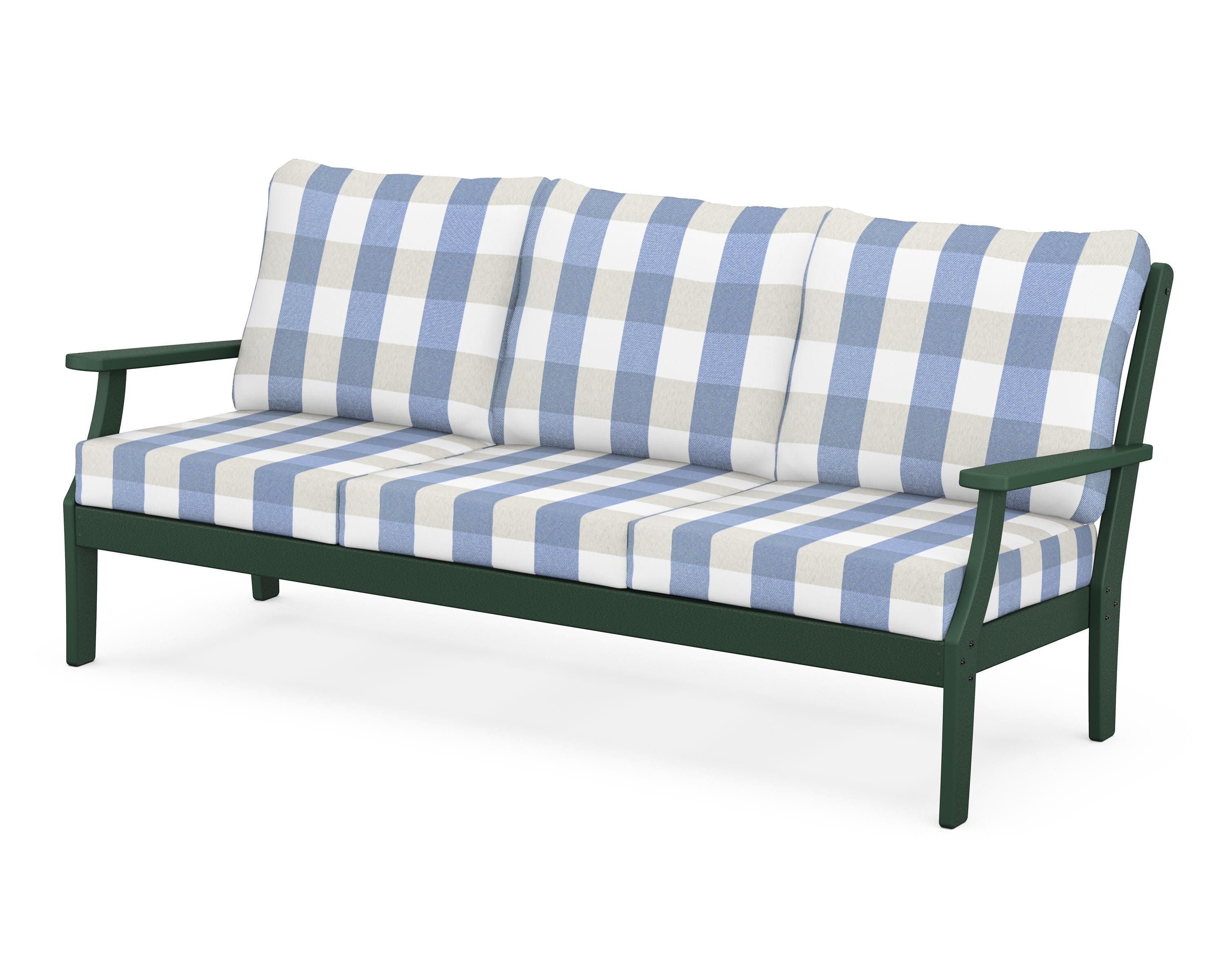 Yacht Club Deep Seating Sofa in Rainforest Canopy / Buffalo Plaid Sky Blue