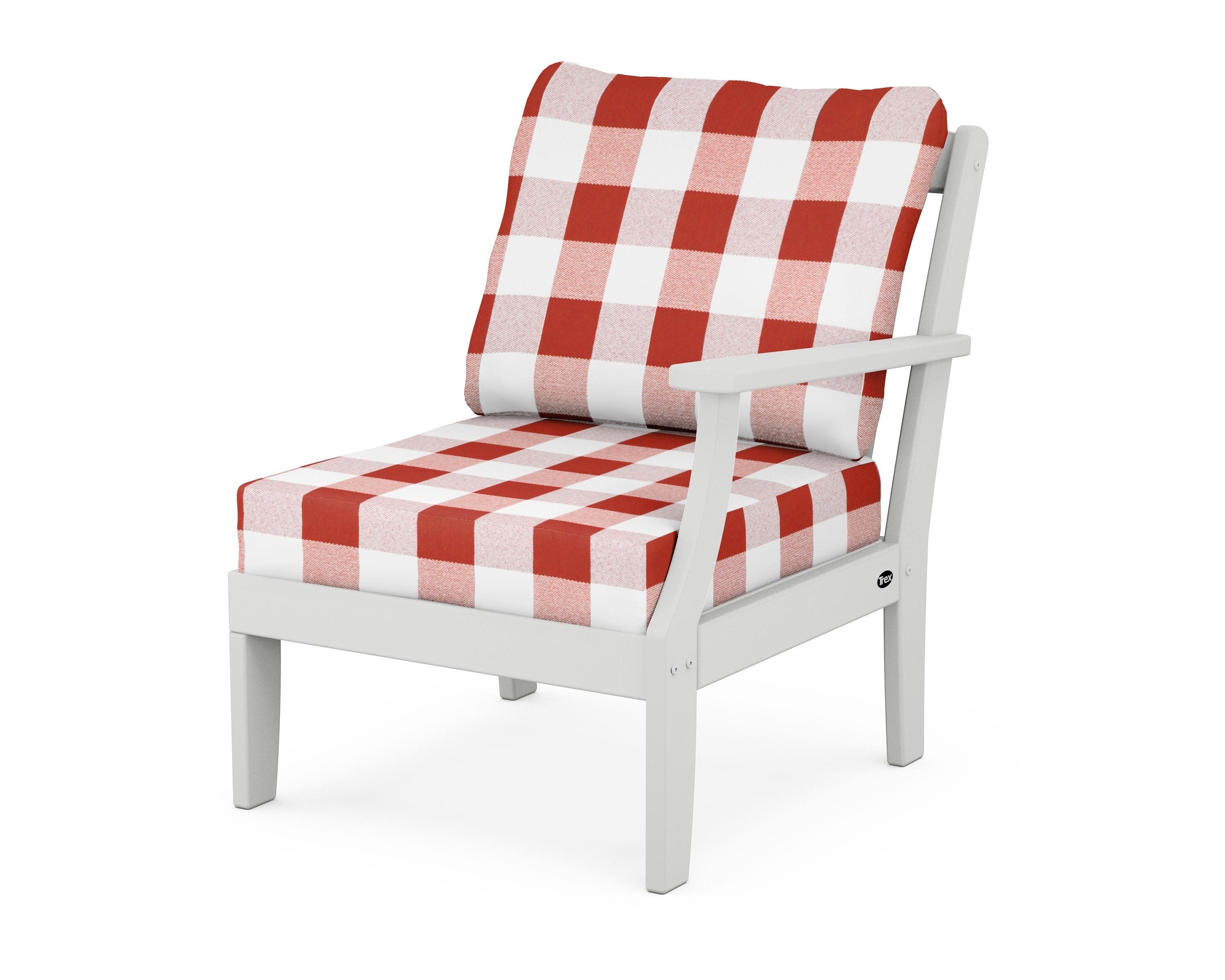 Yacht Club Modular Right Arm Chair in Classic White / Buffalo Plaid Crimson