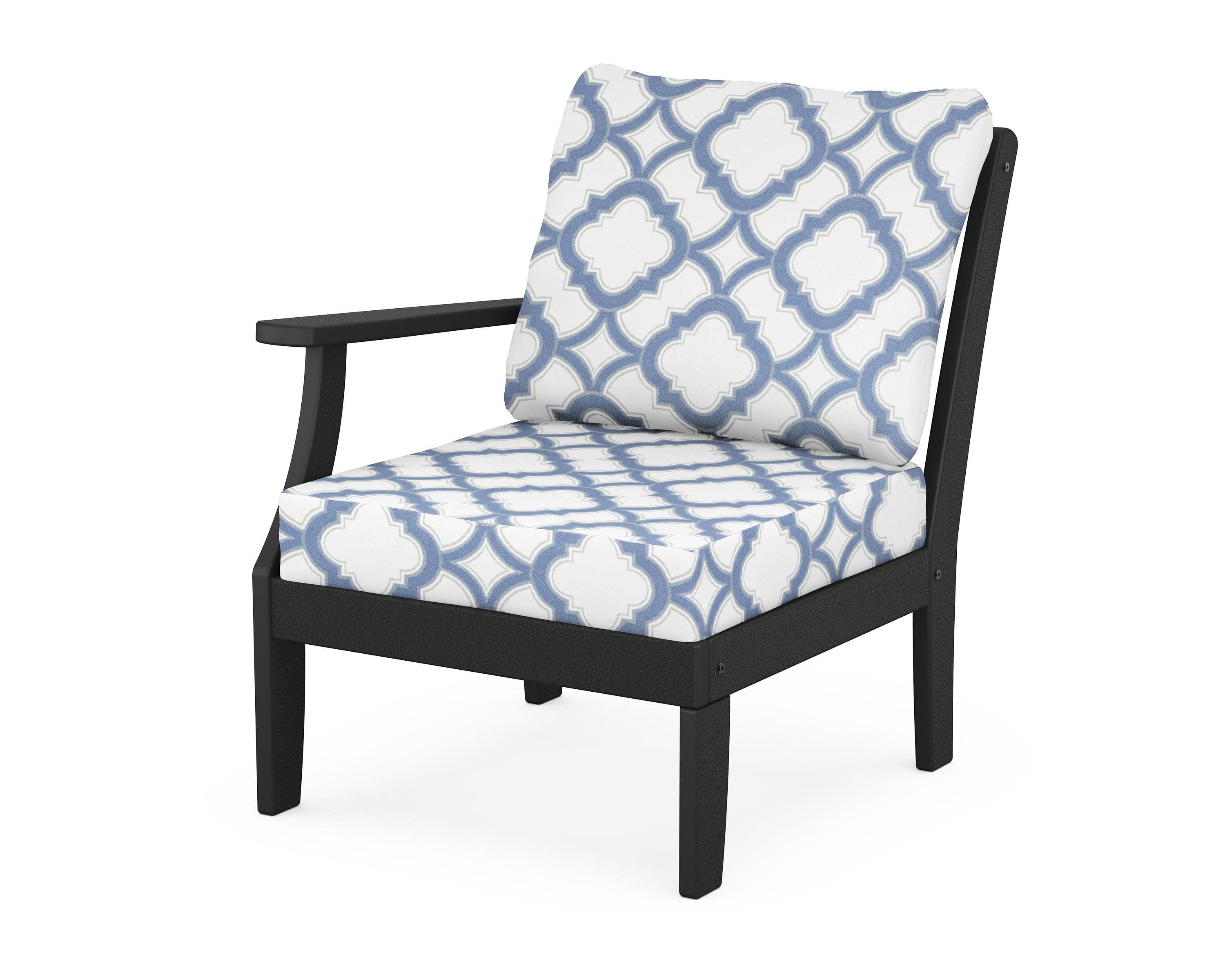 Yacht Club Modular Left Arm Chair in Charcoal Black / Trellis Sky Blue