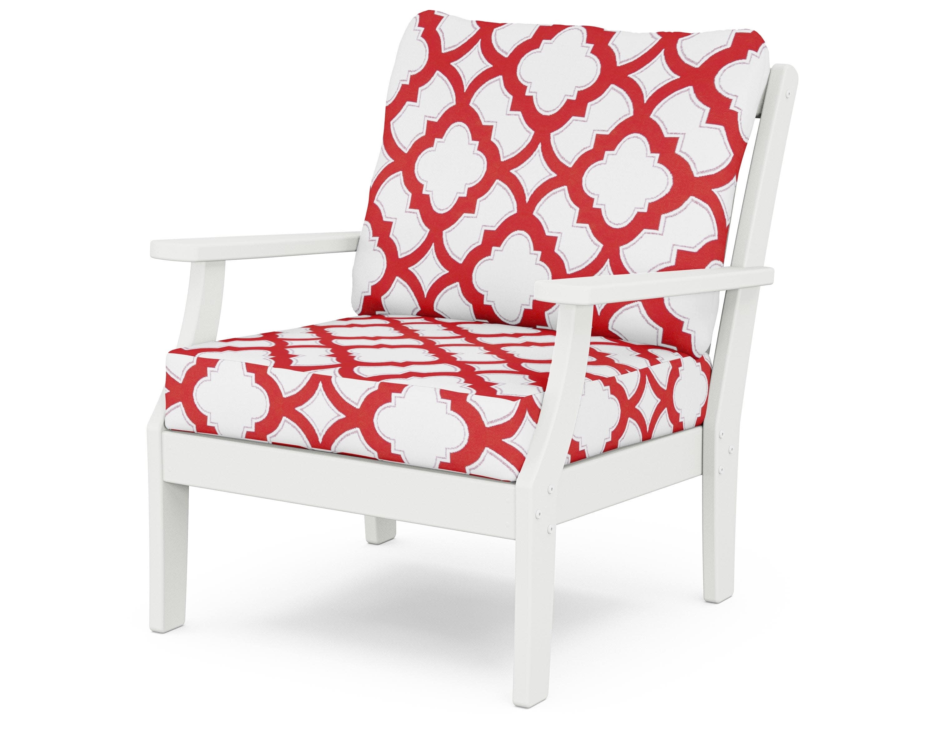 Yacht Club Deep Seating Chair in Classic White / Trellis Crimson