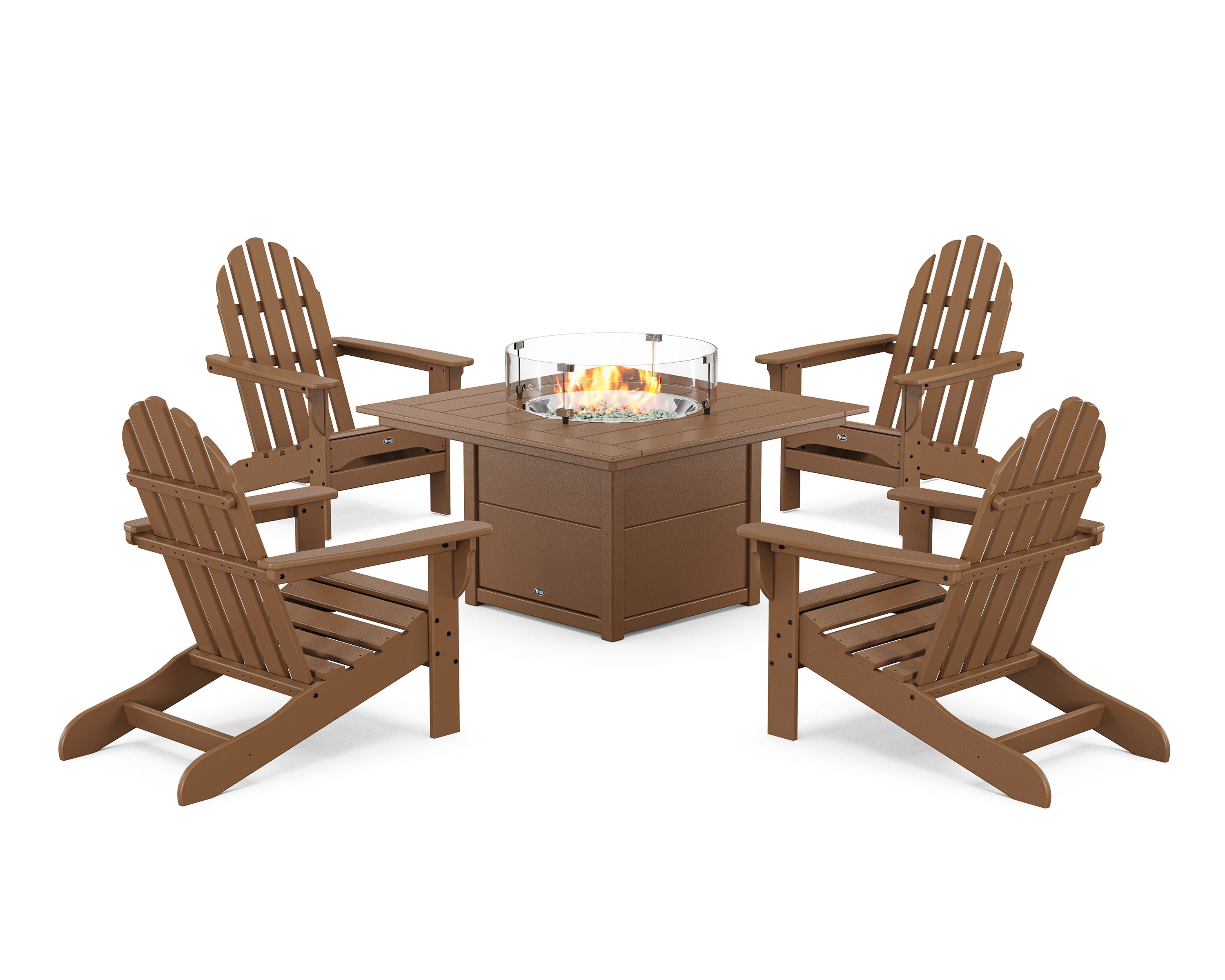 Cape Cod Adirondack 5-Piece Set with Square Fire Pit Table in Tree House
