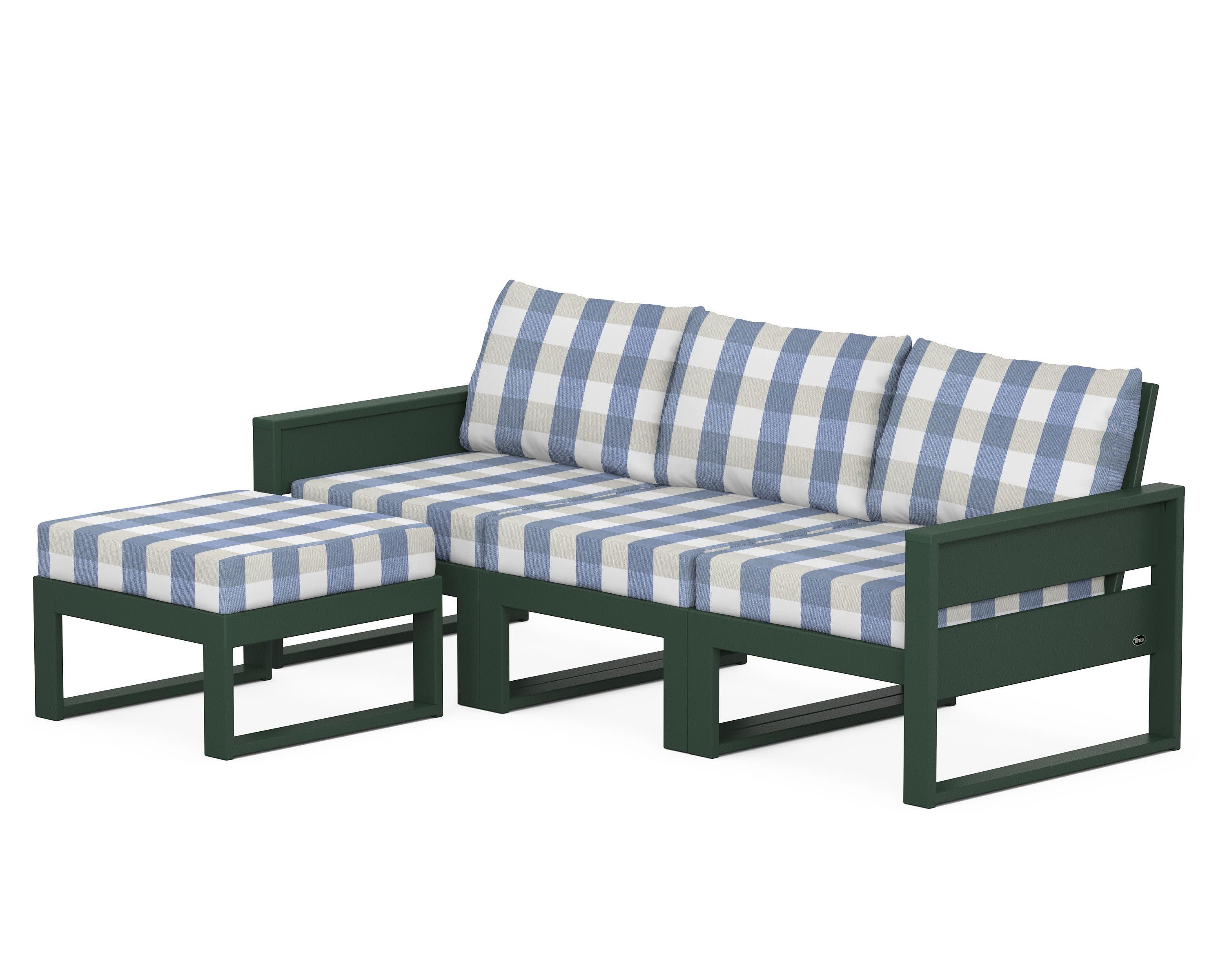 Eastport 4- Piece Sectional with Ottoman in Rainforest Canopy / Buffalo Plaid Sky Blue