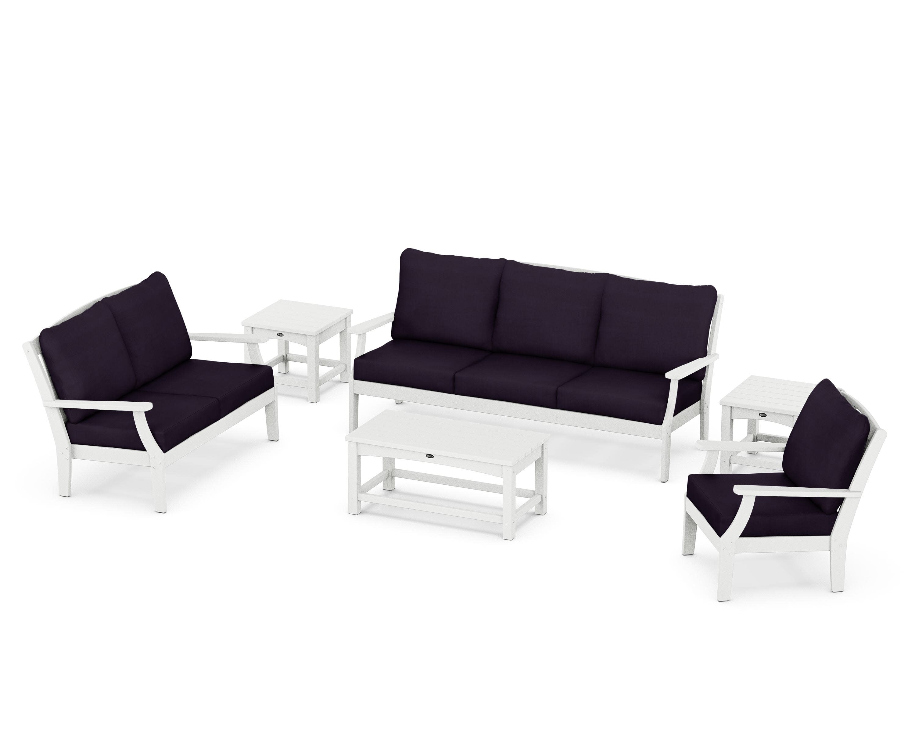 Yacht Club 6-Piece Deep Seating Set in Classic White / Navy Linen