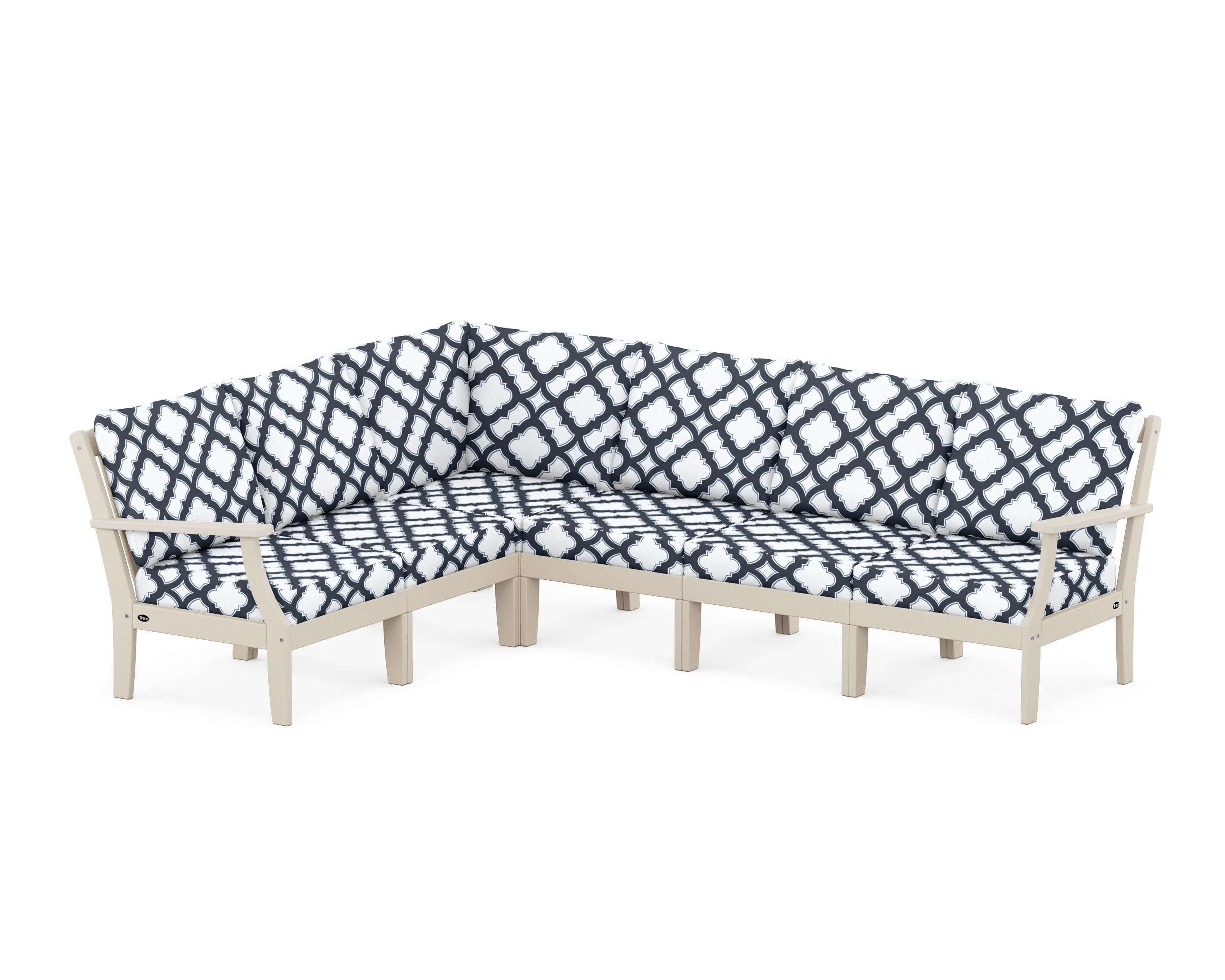 Yacht Club Modular 6-Piece Deep Seating Set in Sand Castle / Trellis Marine Indigo