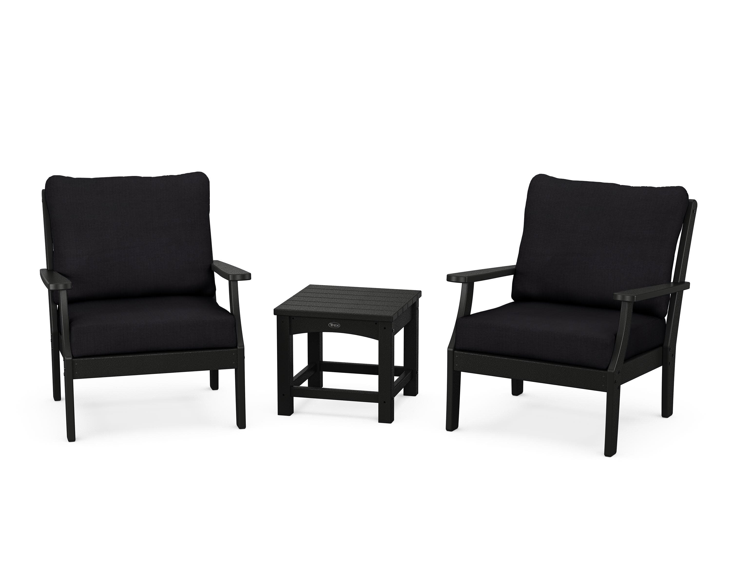 Yacht Club 3-Piece Deep Seating Set in Charcoal Black / Midnight Linen