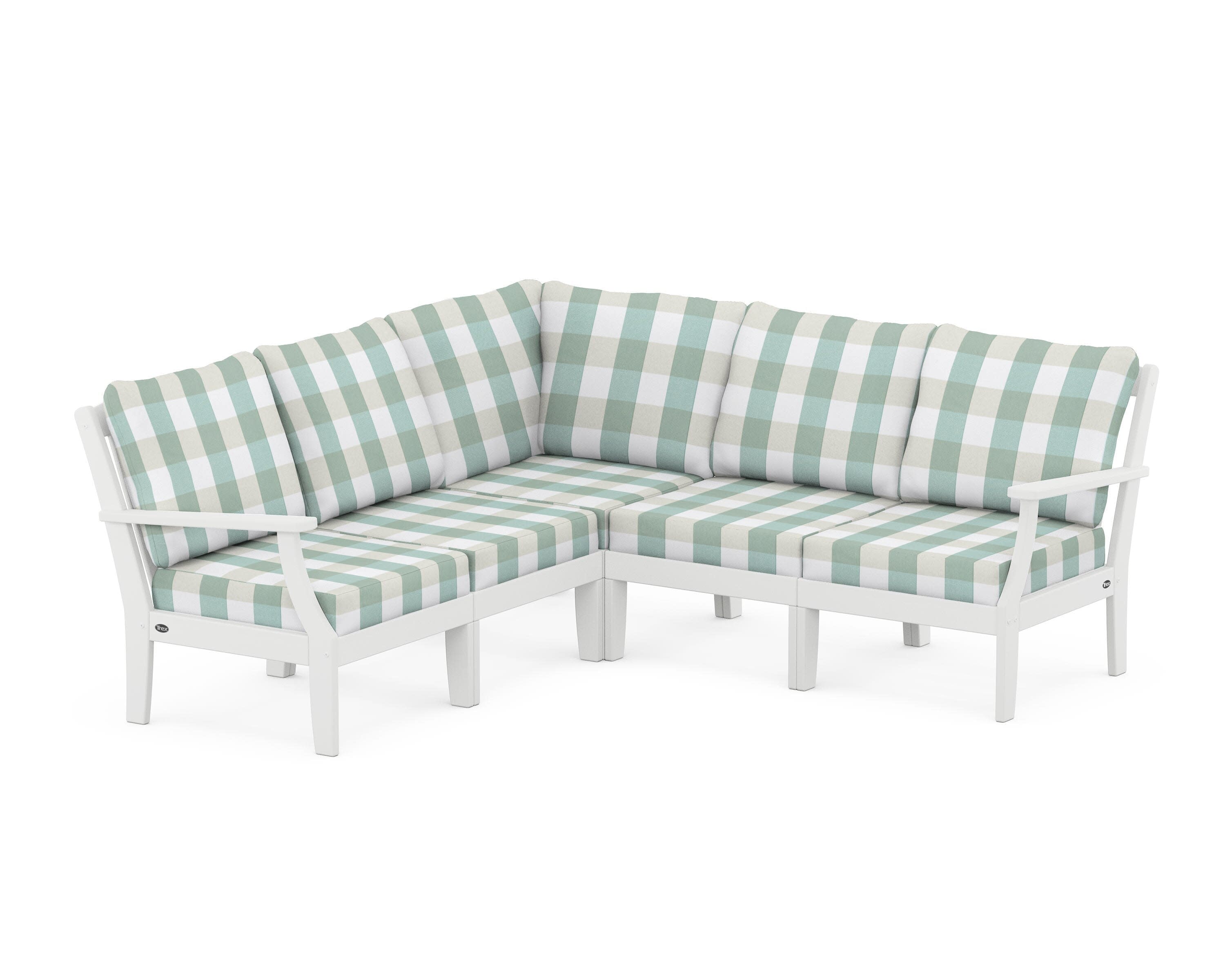 Yacht Club Modular 5-Piece Deep Seating Set in Classic White / Buffalo Plaid Glacier Spa