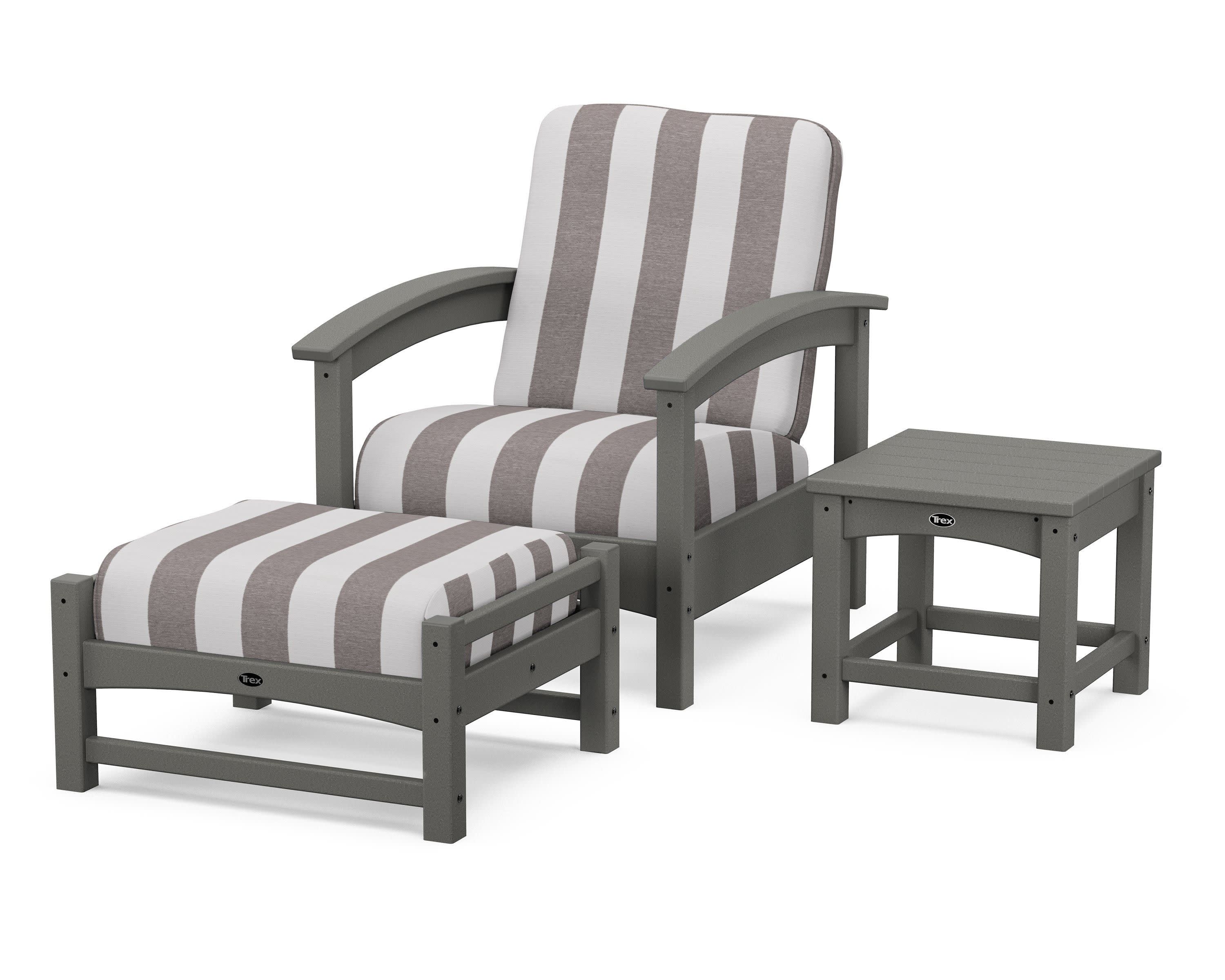 Rockport 3-Piece Deep Seating Set in Stepping Stone / Cabana Stripe Grey Mist